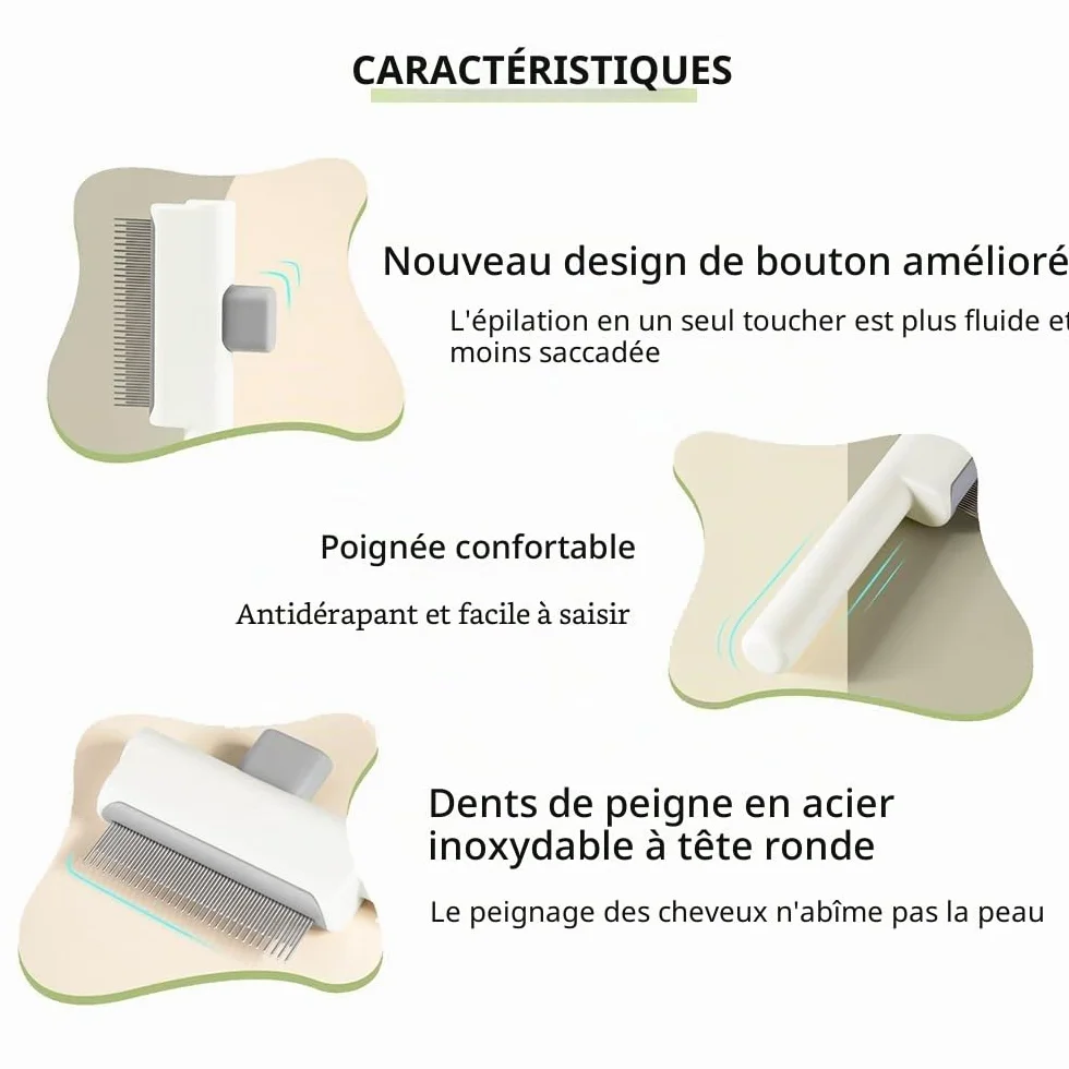 Marchul Peigne à Puces Autonettoyant pour Chat et Chien, Brosse de Toilettage Poil Court et Poil Long, Blanc