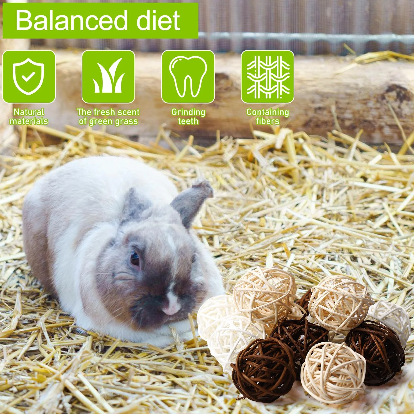 Lot de 24 balles à mâcher en osier naturelles 4 cm pour petits animaux - Jouet dentaire en bois pour lapins chinchillas hamsters