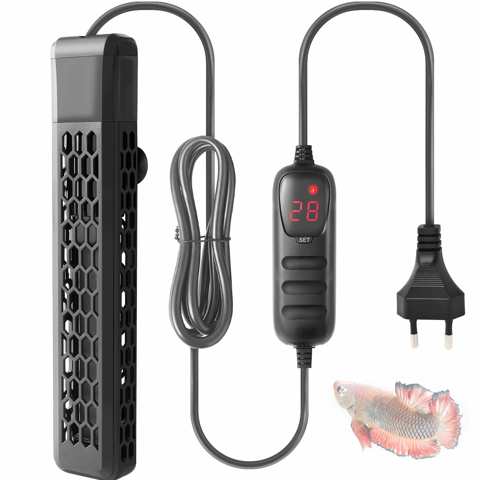 200W Chauffage PTC d'Aquarium avec Contrôleur, Chauffage Numérique pour Aquarium et Bassin à Tortues de 100 à 200L, Chauffage Immergé d'Aquarium avec Couvercle de Protection