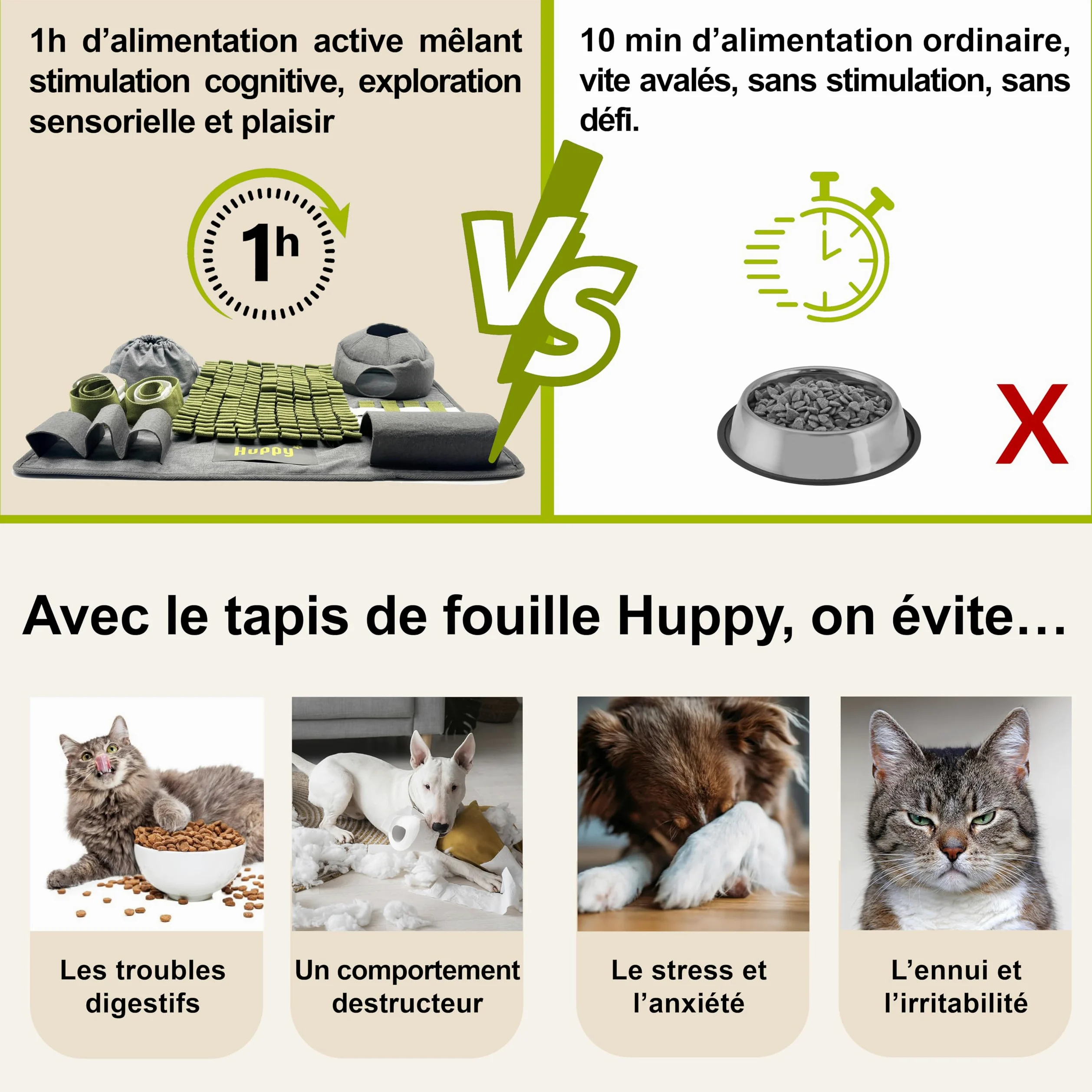 Huppy Tapis de Fouille Chien, Chat – Tapis à Renifler en Tissu Renforcé – Snuffle Mat – Gamelle Anti Glouton, Léchage – Jouet d’Occupation Chiot, Puzzle Alimentation