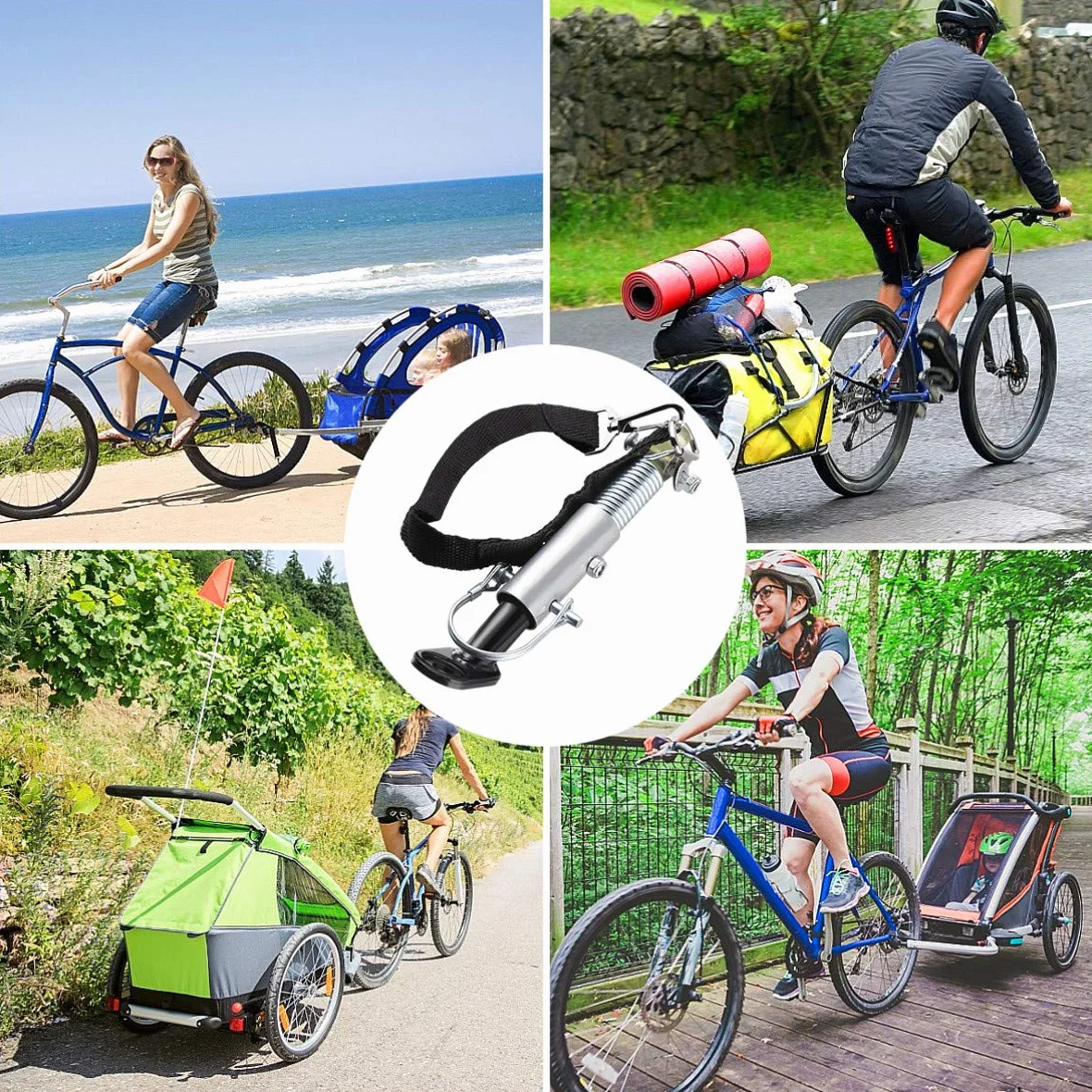 Vosarea Attelage de Remorque pour Vélo Universel Argent Noir
