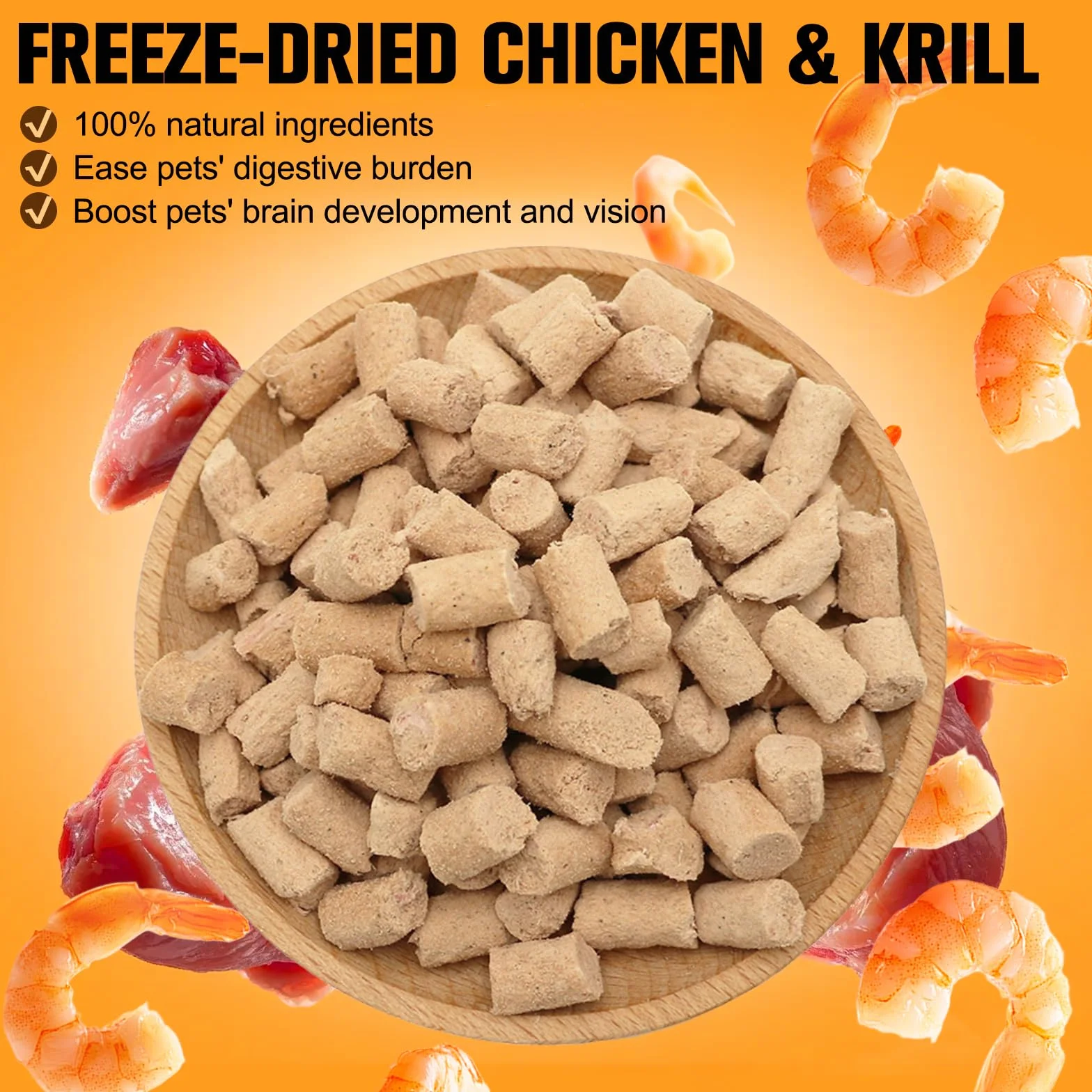 Snacks Premium pour Chats et Chiens - Krill et Viande de Poulet Lyophilisés - 100% Naturels