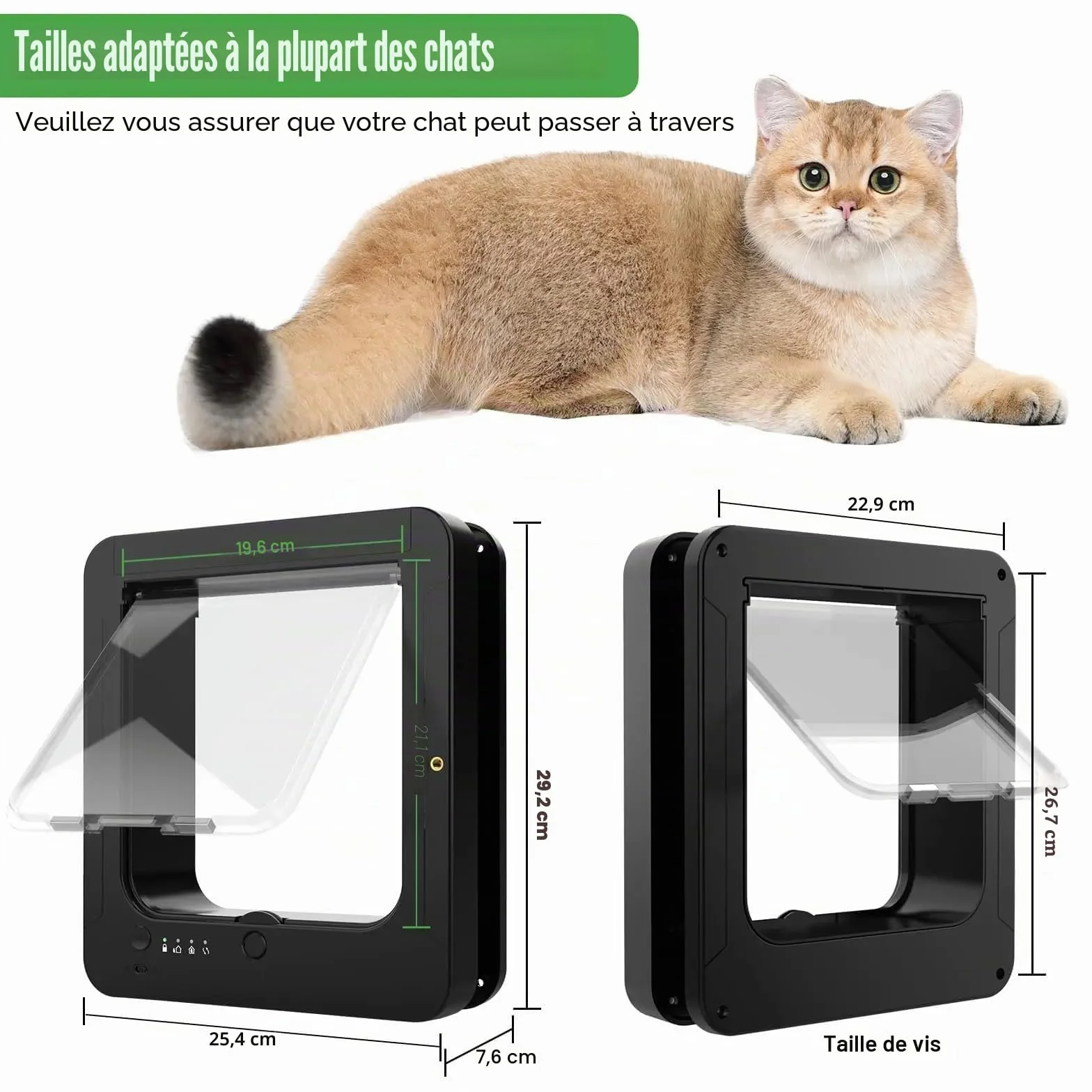 Sureflap Chatière À Puce Électronique pour Chat, 4 Modes Entrée/Sortie, 2 Colliers Capteurs, 1 Télécommande, Blanc