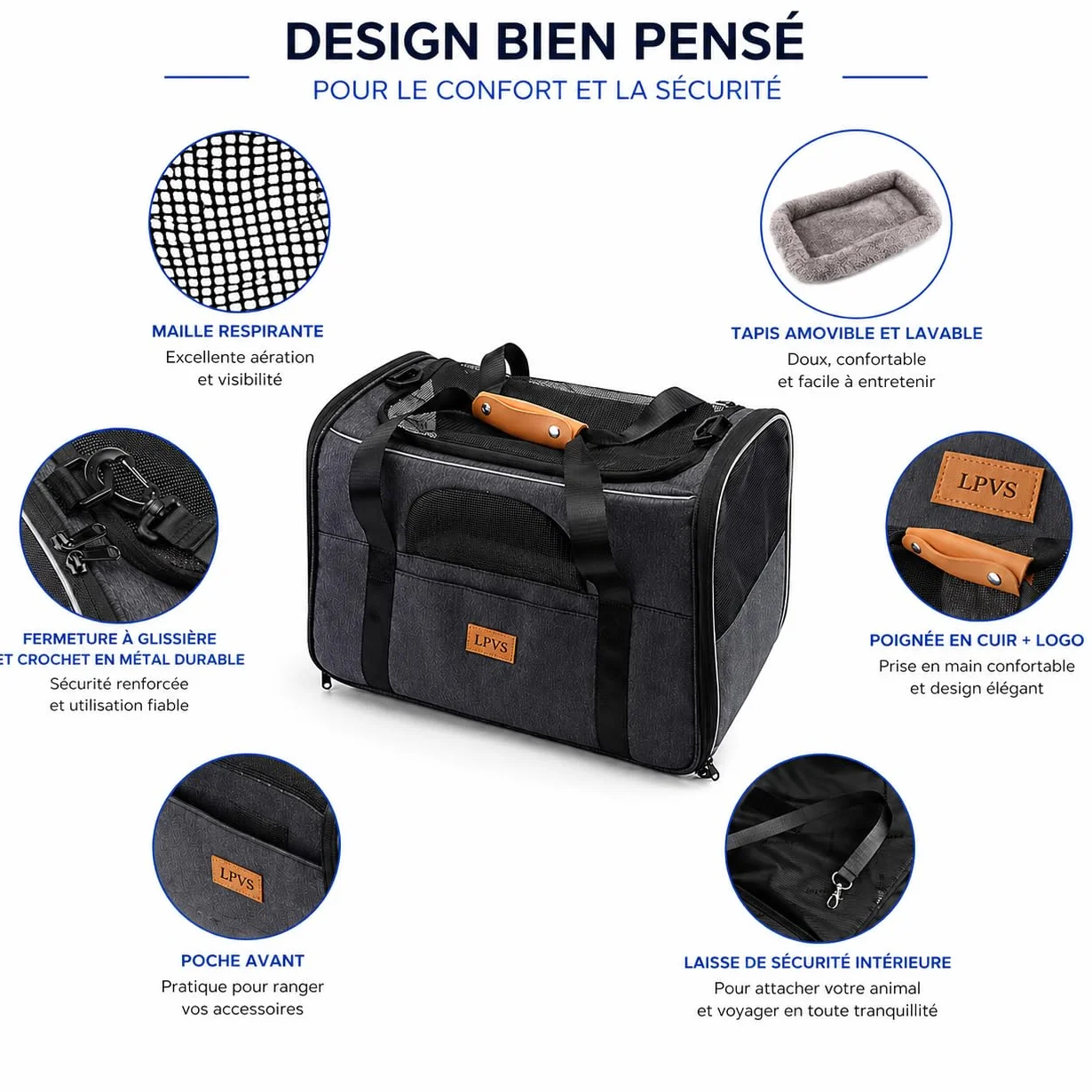 Cage Transport Animal Pliable Respirant 7kg avec Matelas Moelleux et Bol