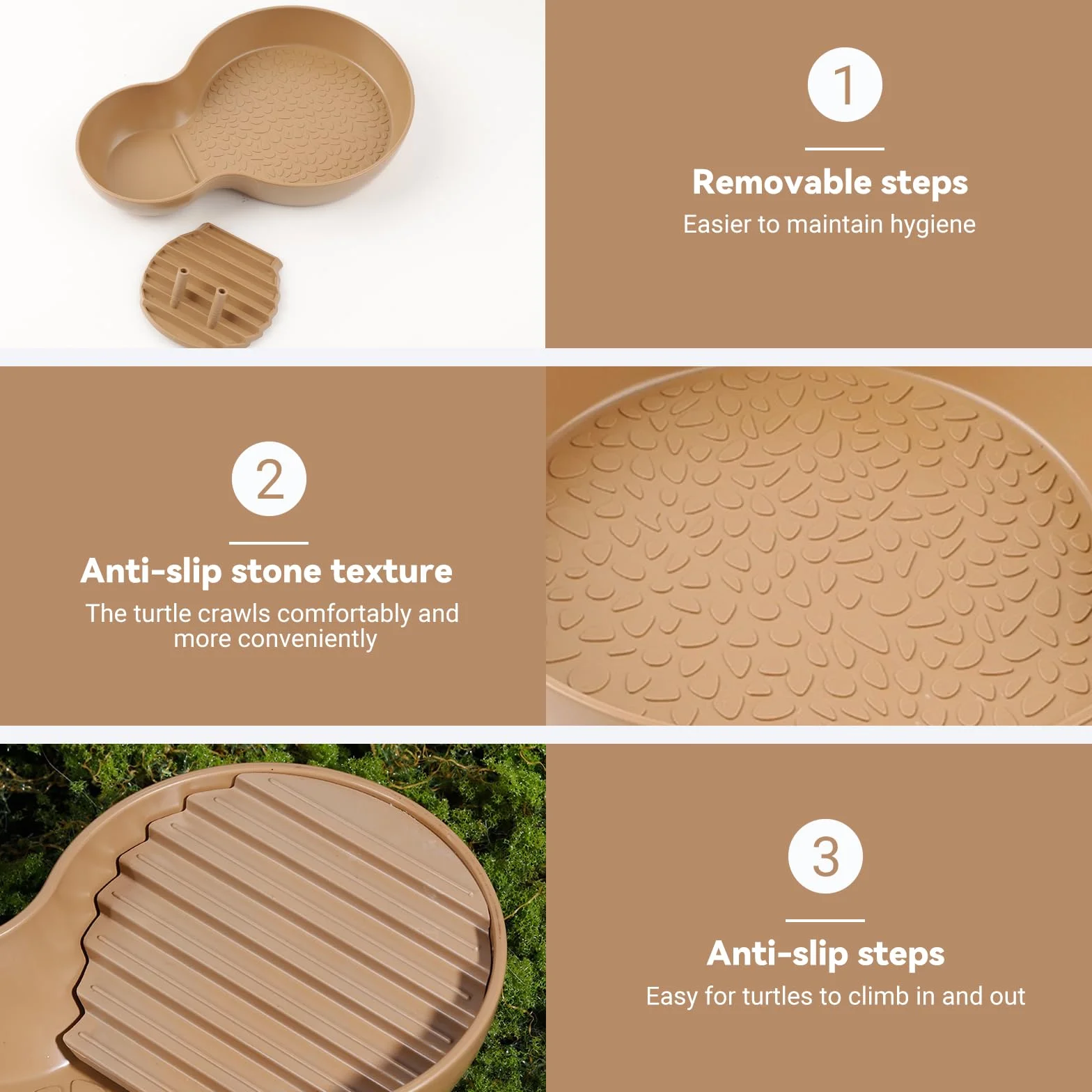 Abreuvoir Tortue Terrestre, Baignoire pour Reptiles avec Rampe, Bol à Eau pour Petites Tortues, Lézard, Amphibien et Autres Petits Reptiles (26,5 × 18 × 4,2 cm)