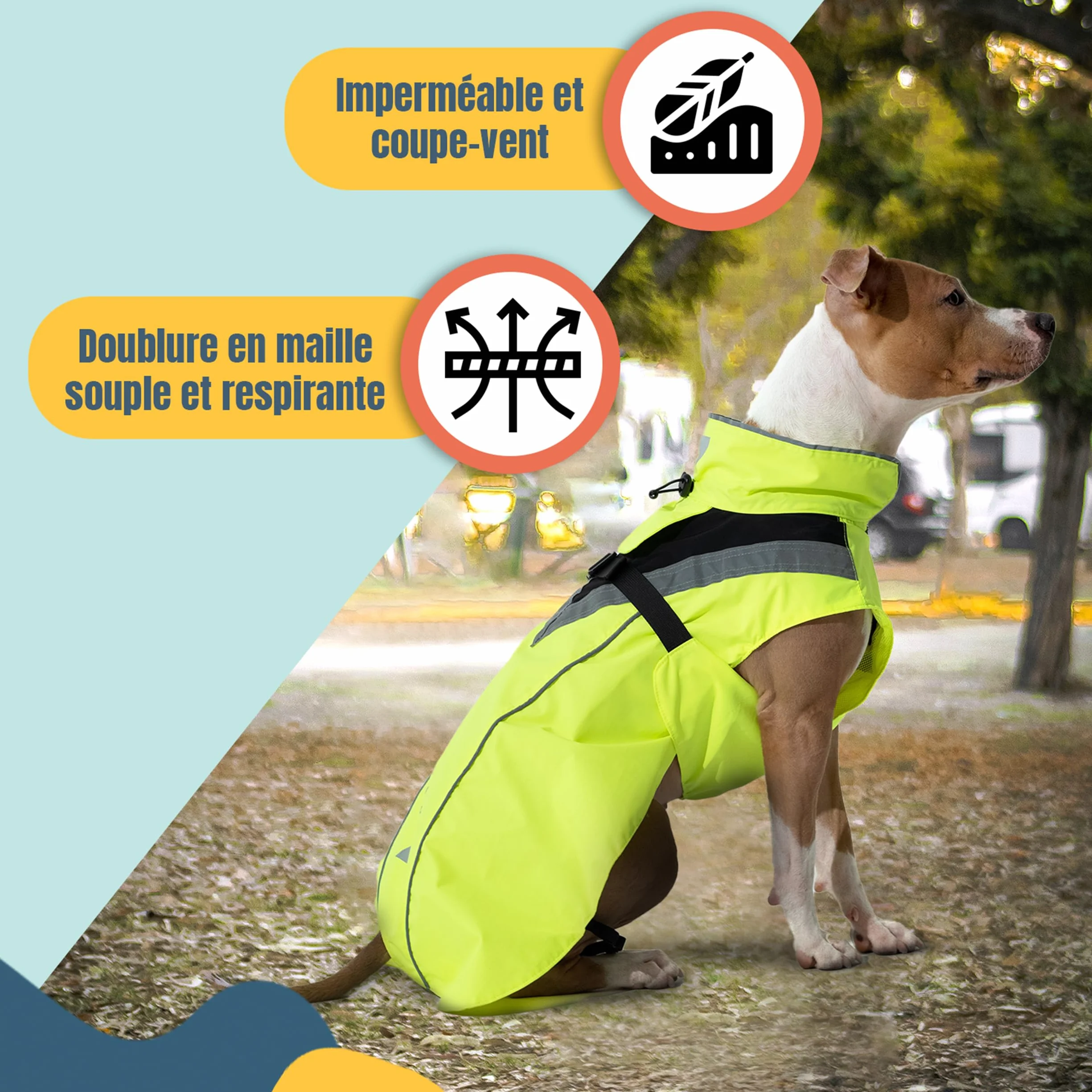 DOGOPAL Imperméable Chien - Manteau Imperméable Léger avec Surface Réfléchissante et Ouverture Harnais - Jaune, M