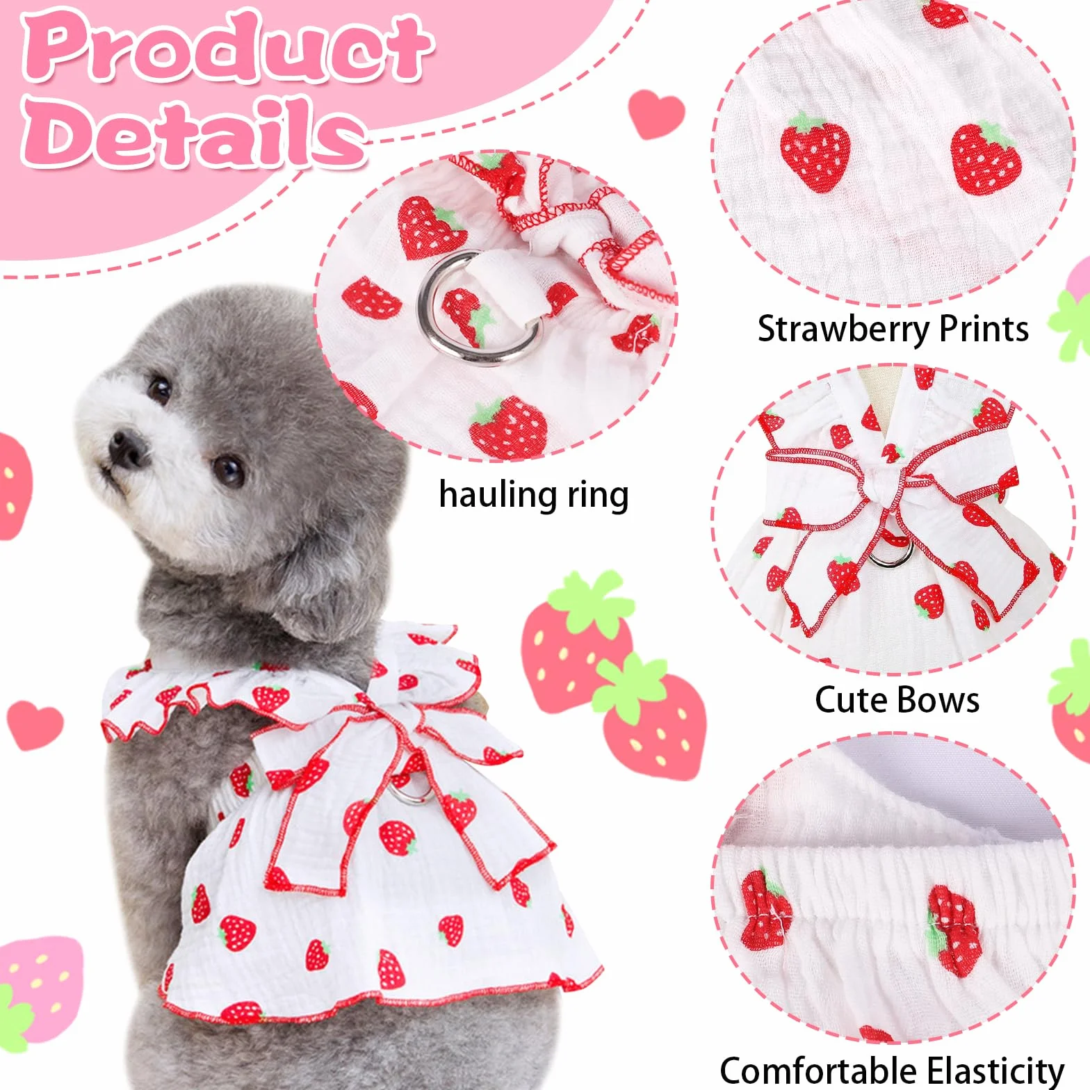 Kunyeah Robe Princesse à Fraises pour Chien Vêtement d'été sans Manches Blanc L