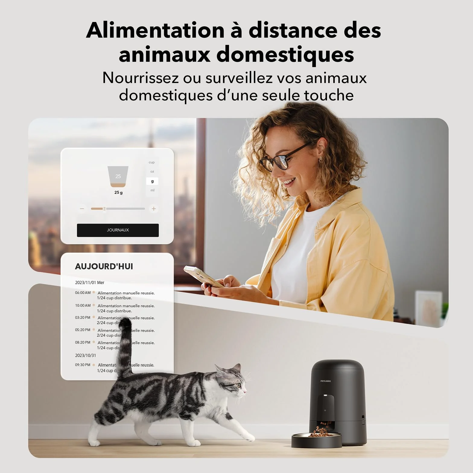 PETLIBRO Distributeur Croquettes Chat Automatique WiFi 2,4G Batterie Rechargeable 30 Jours 10 Repas 2L Noir