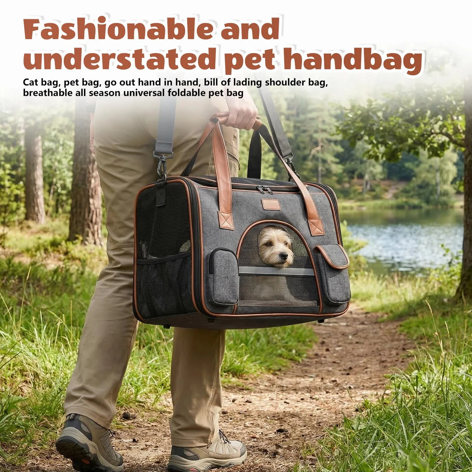 Sac de Transport pour Chat Pliable avec Bandoulière Marron