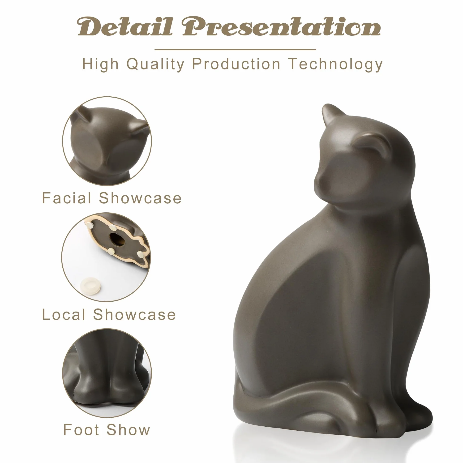 Urne en céramique pour chat, boîte de crémation pour animaux de compagnie, urne décorative marron pour cendres de chats petite à moyenne