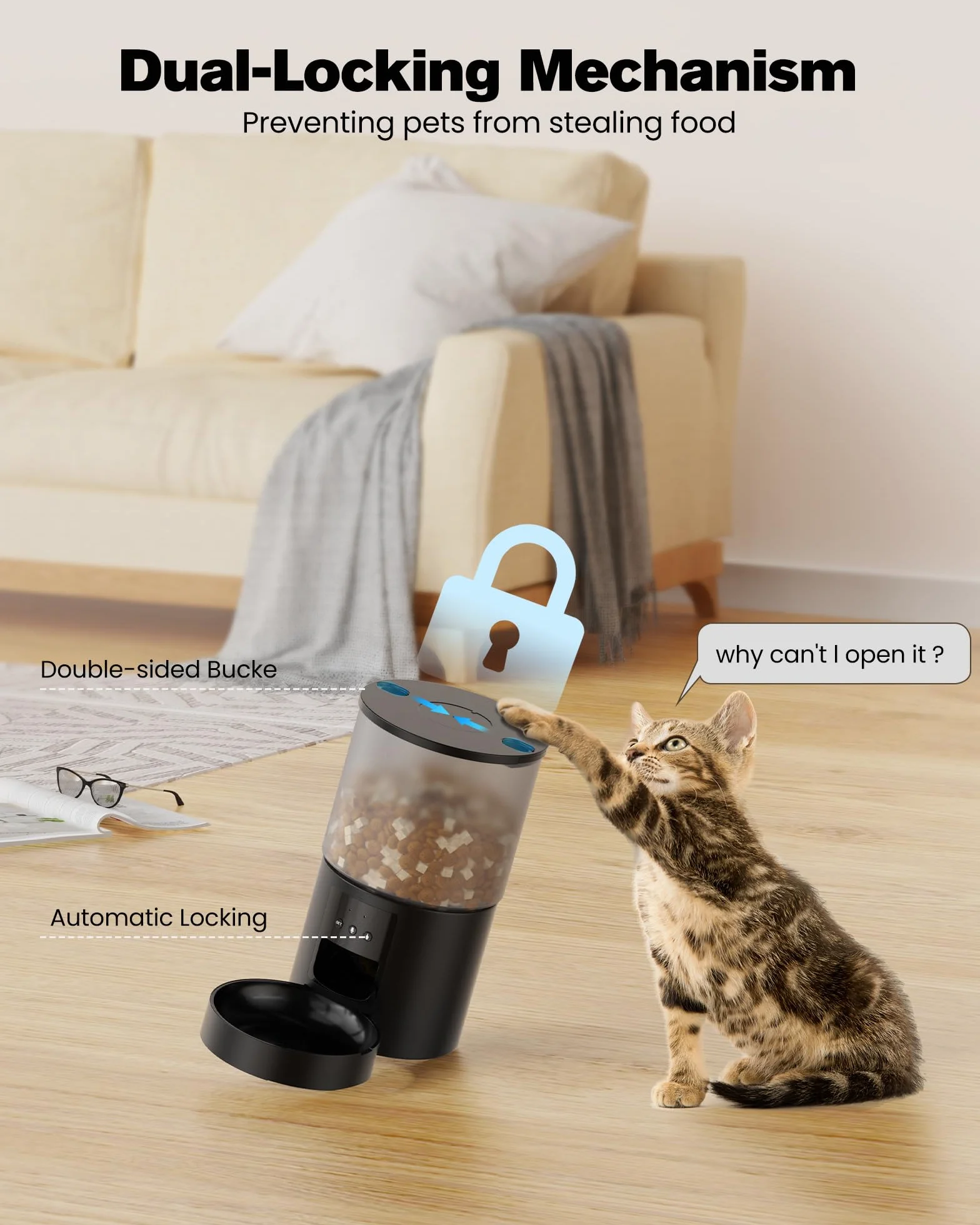 Distributeur Croquettes Chat Automatique WiFi 4L Noir Programmable Enregistrement Vocal 10S