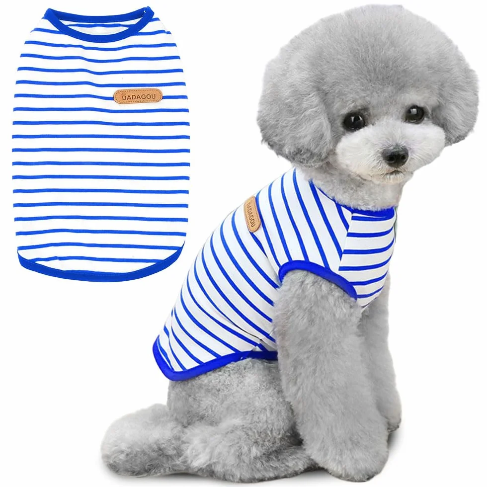 Voarge T-Shirt à Rayures pour Chien en Coton Doux Débardeur pour Animal Domestique Bleu M