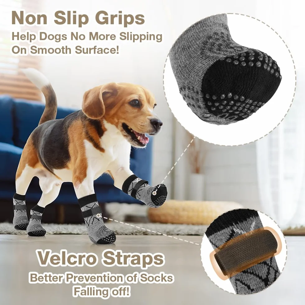 Chaussettes Antidérapantes pour Chien 2 Paires Réglables Protège-Pattes Double Face XS