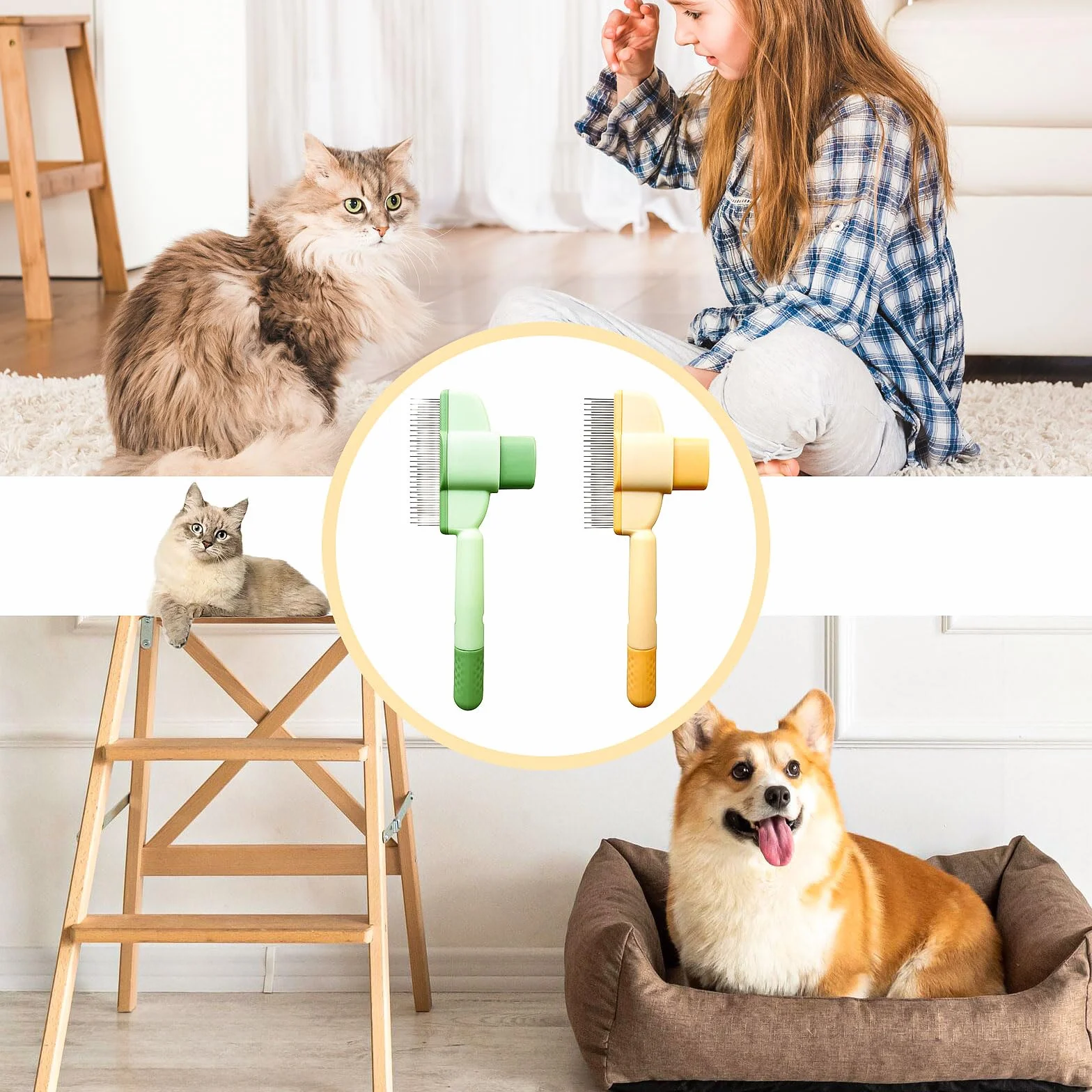 Brosse pour Chat 2 Pièces, Peigne Attrape'poils, Brosse Activ Pet, Toilettage Doux et Efficace