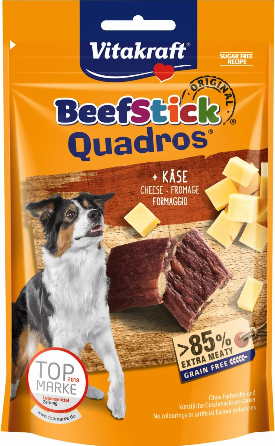 VITAKRAFT Beef Stick Quadros Friandises pour Chiens Sticks Viande Fromage sans Sucres Ajoutés 70G