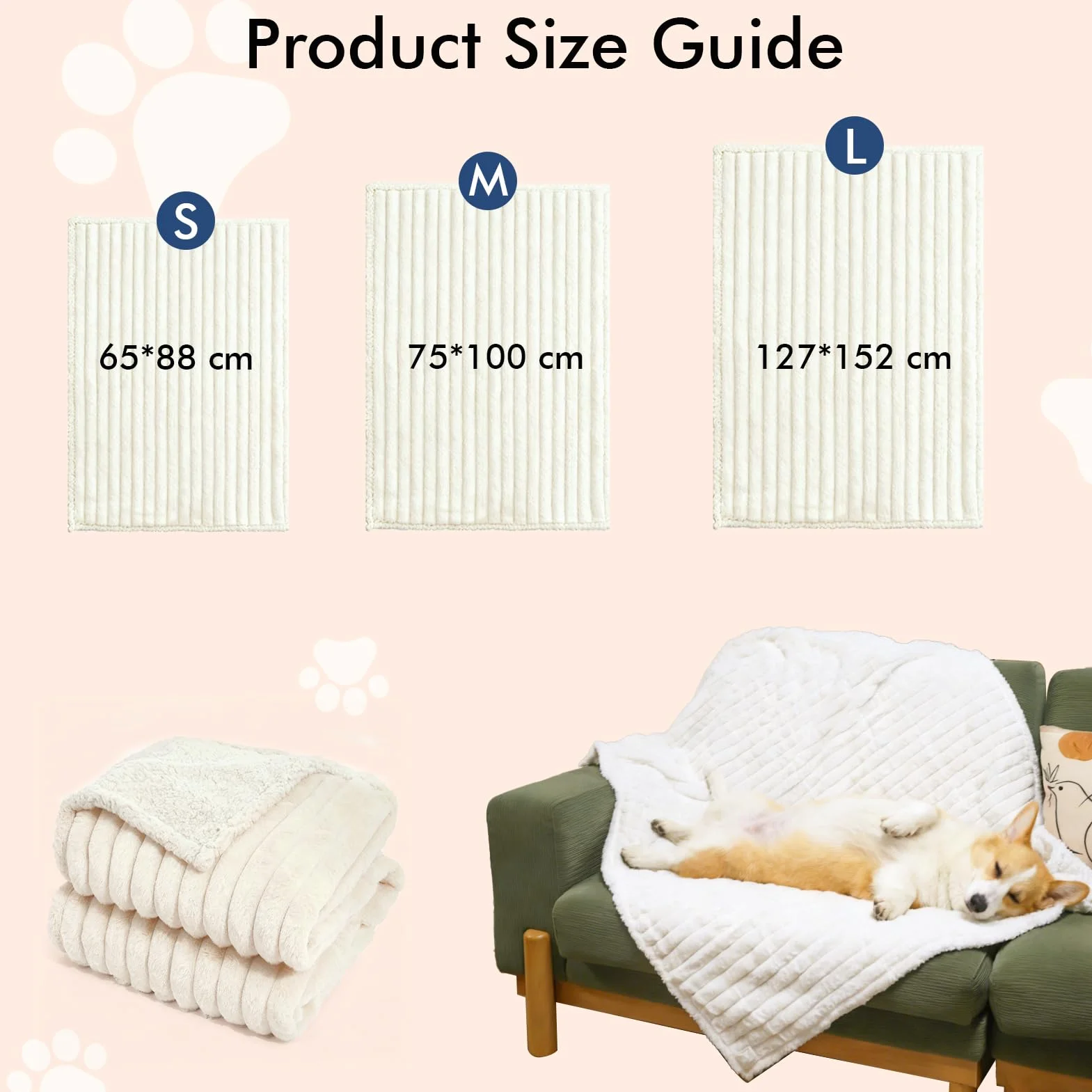 Couverture Imperméable pour Chiens 100x75cm Lavable Protection Canapé Animaux Plaid pour Chats Douce Moelleuse Crème