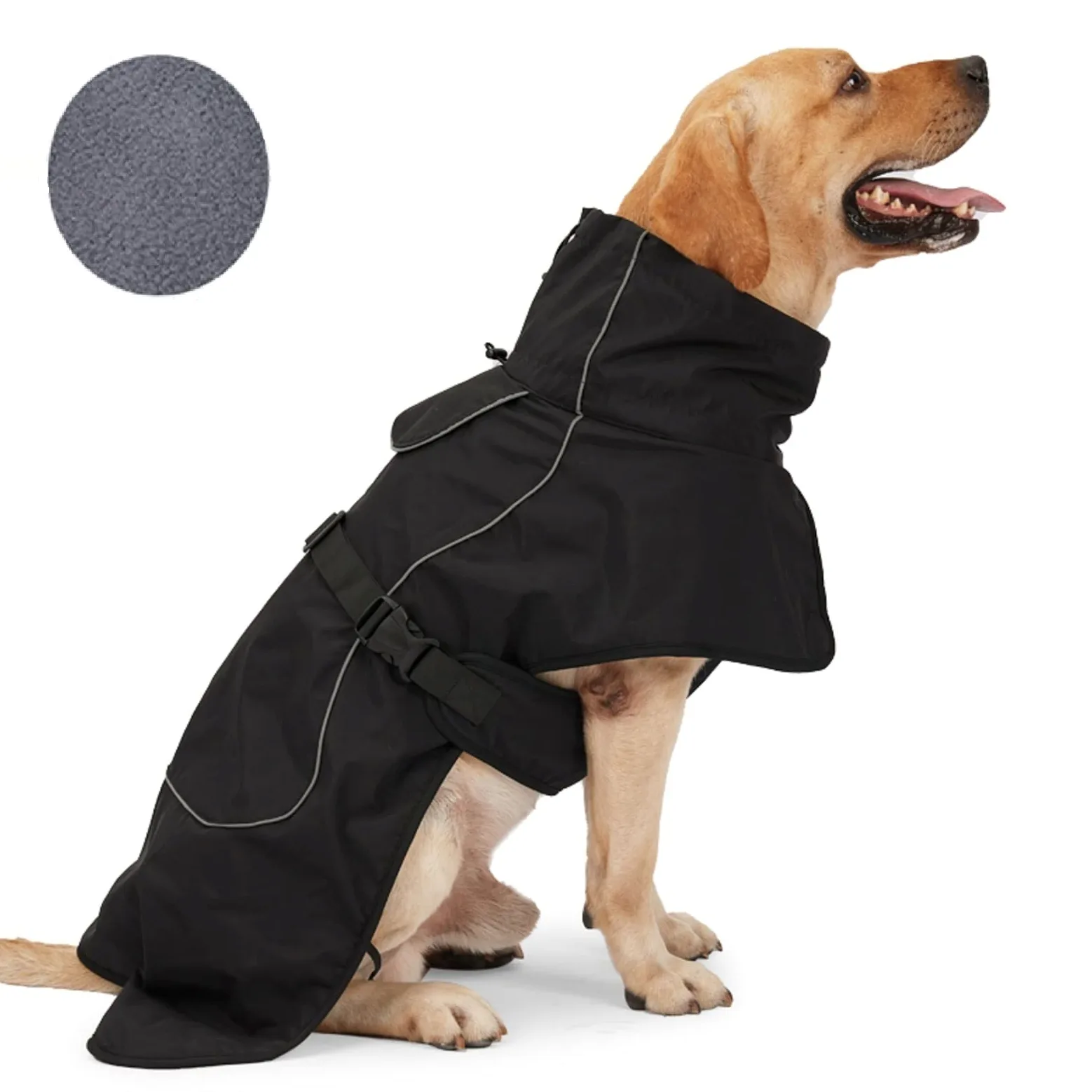 Veste de Pluie pour Chien imperméable avec intérieur en Velours, Bande réfléchissante, Noir, XXL