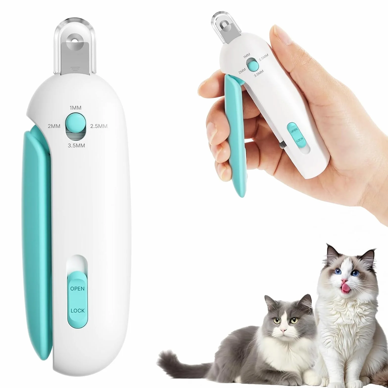 Coupe Griffes Chat Réglable 3 Tailles Lime à Ongles Cachée Anti-éclaboussures pour Chatsons Chats Intérieurs (Bleu)