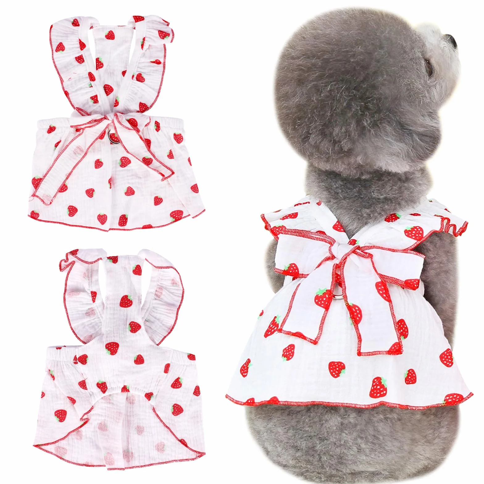 Kunyeah Robe Princesse à Fraises pour Chien Vêtement d'été sans Manches Blanc L
