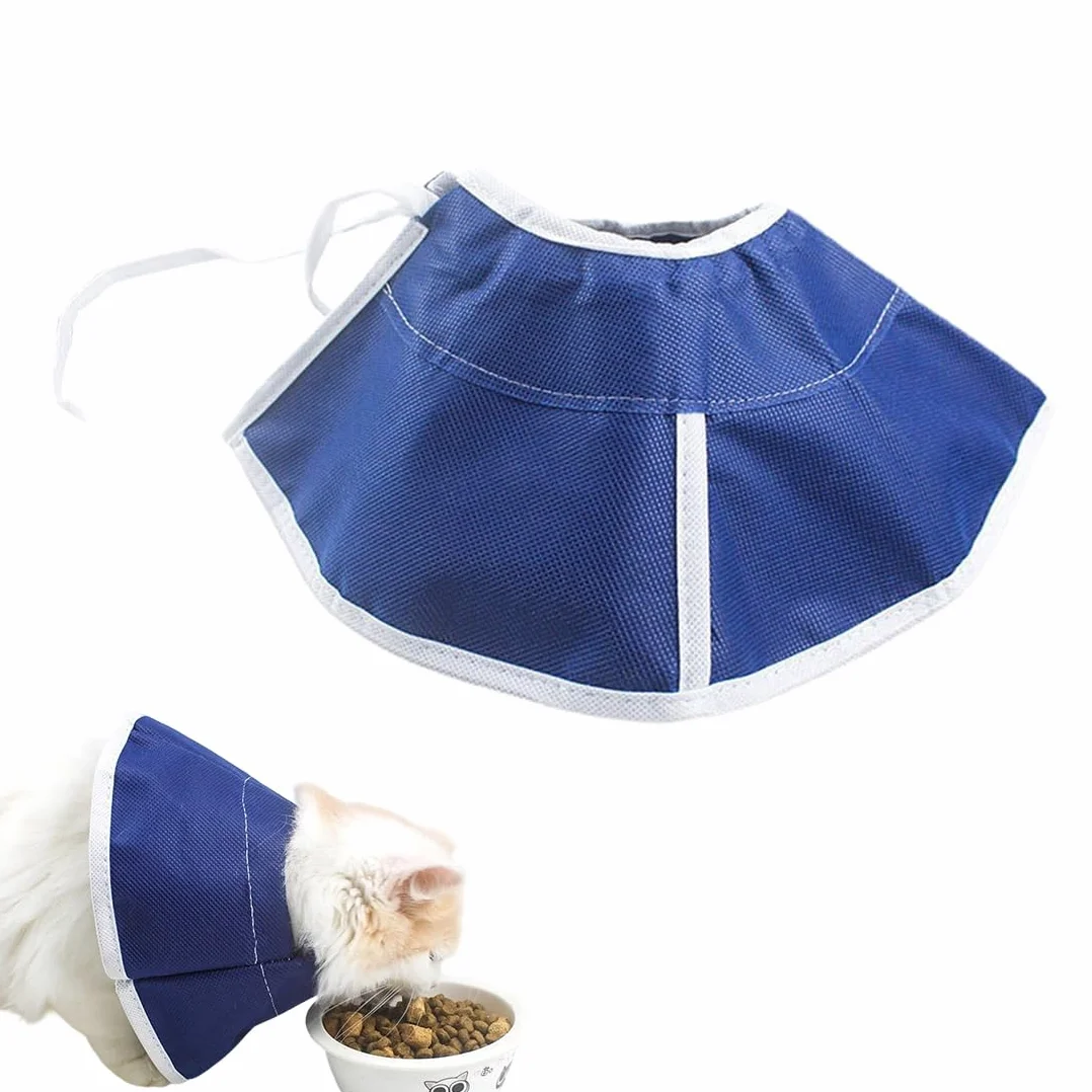 Collerette Anti Léchage Chat Chien, Collier Protection Réglable Tissu Non Tissé Bleu Taille M