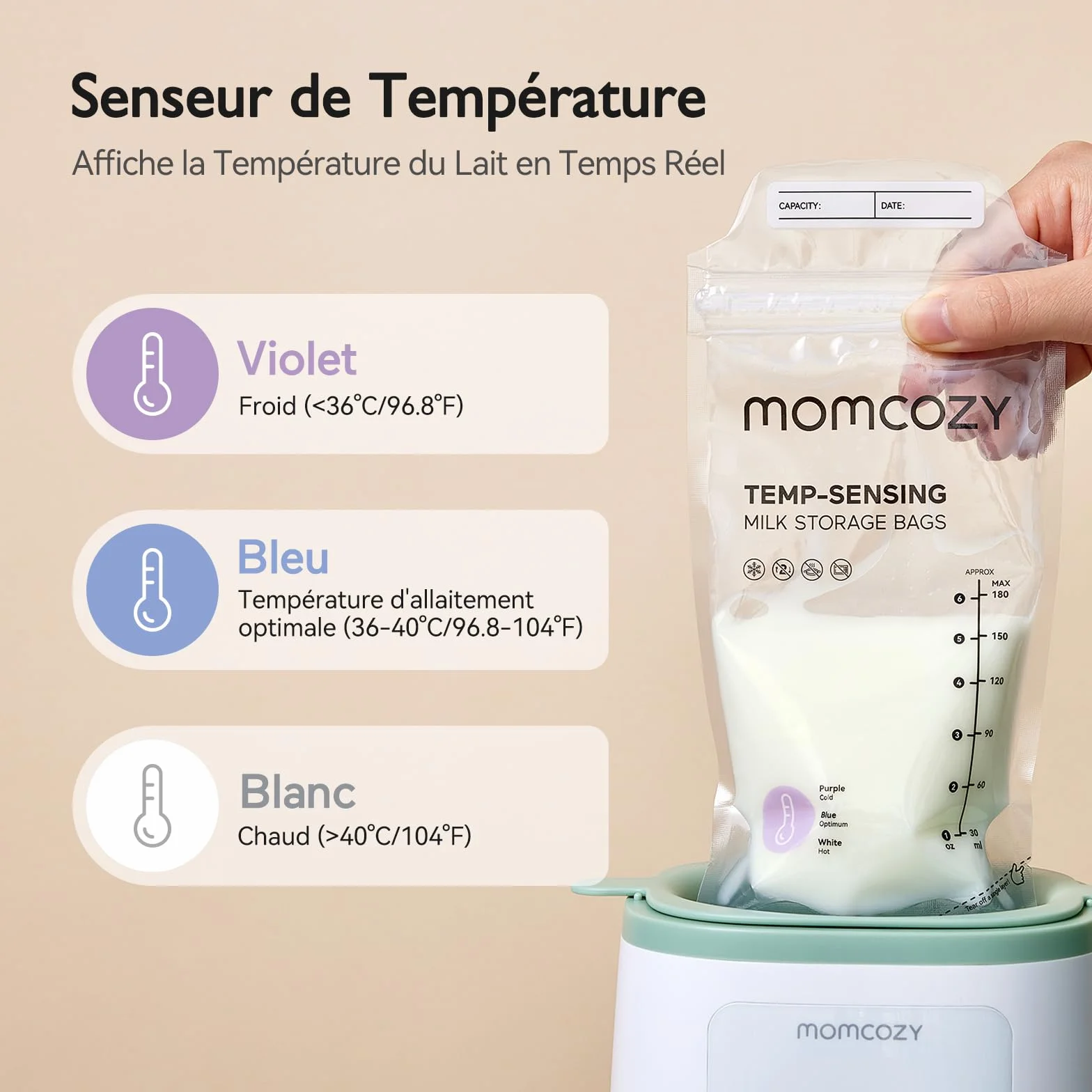 Momcozy Sachets de Congélation Lait Maternel 180mL Lot de 120 Poches Stériles Double Fermeture Étanche
