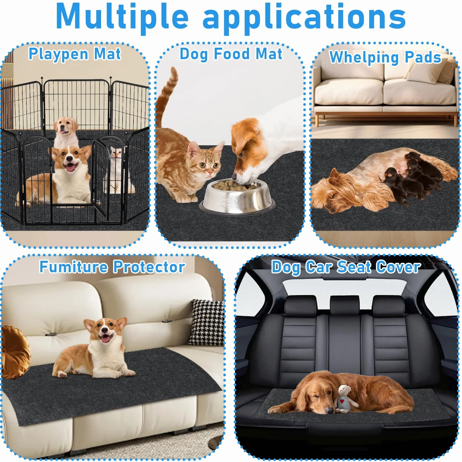Tapis antidérapant imperméable pour chien 74 x 120 cm protection sol niche chenil