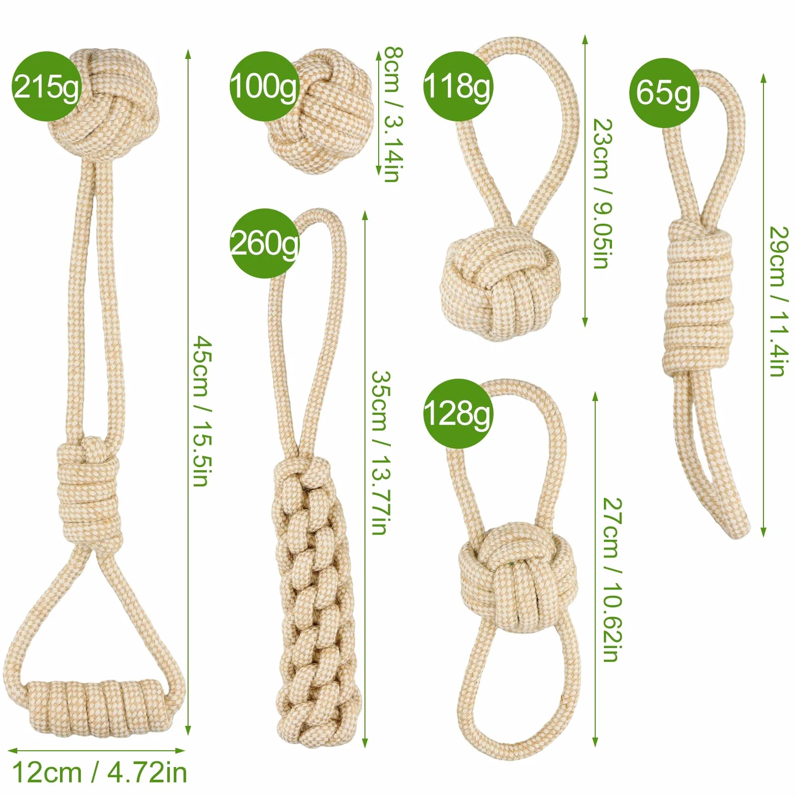 Lot de 6 Jouets Chien en Corde avec Balle à Nœuds Indestructible à Mâcher