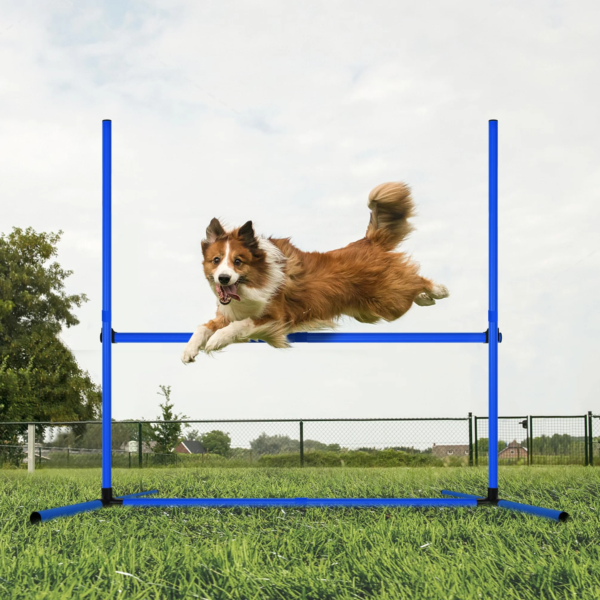 Kit d'équipement pour chien Agility 4 obstacles réglables en hauteur 104 x 70 x 101 cm Bleu