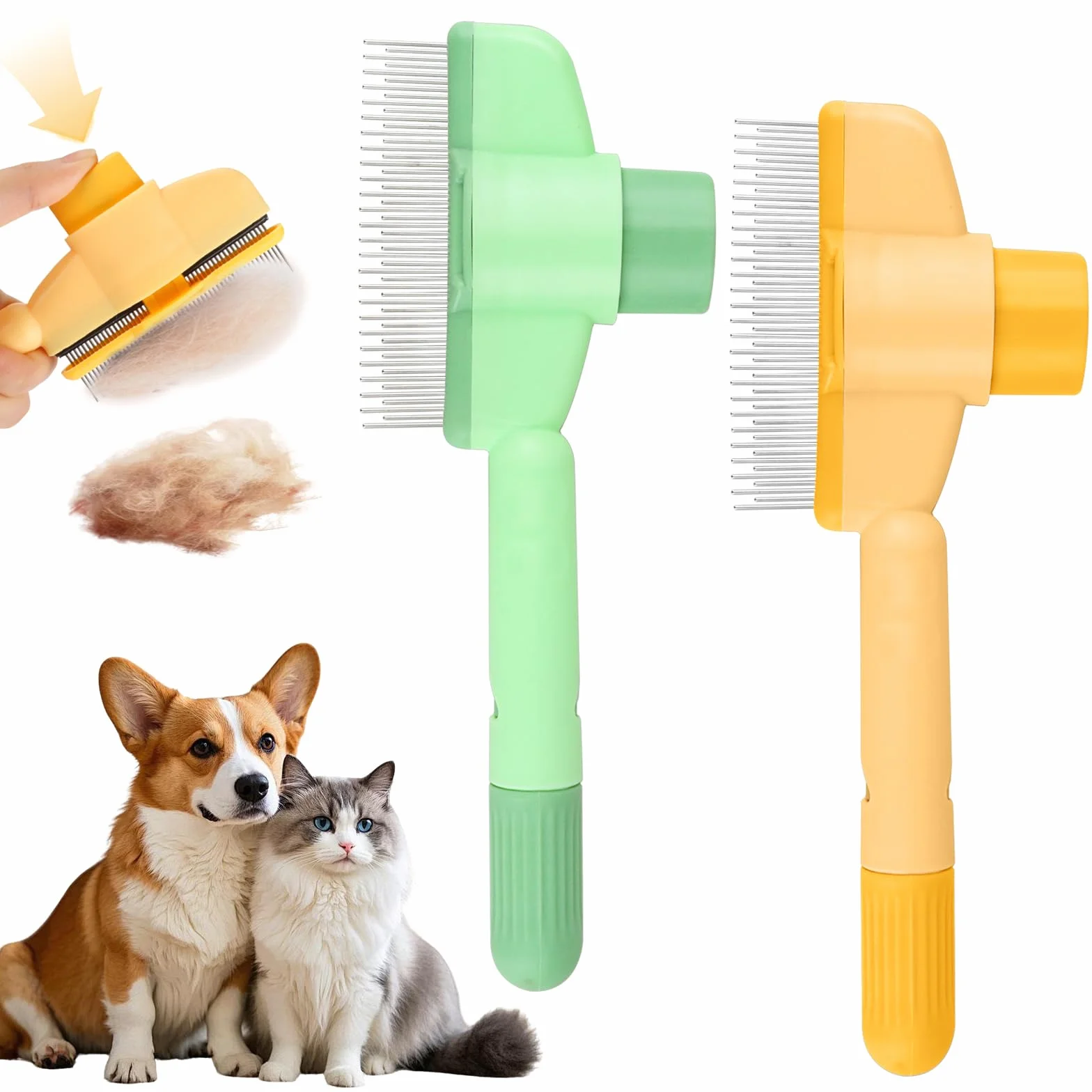 Brosse Chat Autonettoyant Peigne à Puces pour Animaux Compagnie Poil Long Court avec Bouton Déverrouillage