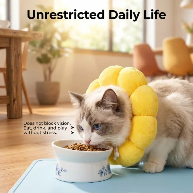 Collerette pour Chat Design Tournesol Collier Élisabethain Doux Protection Après Opération Anti Léchage Réglable