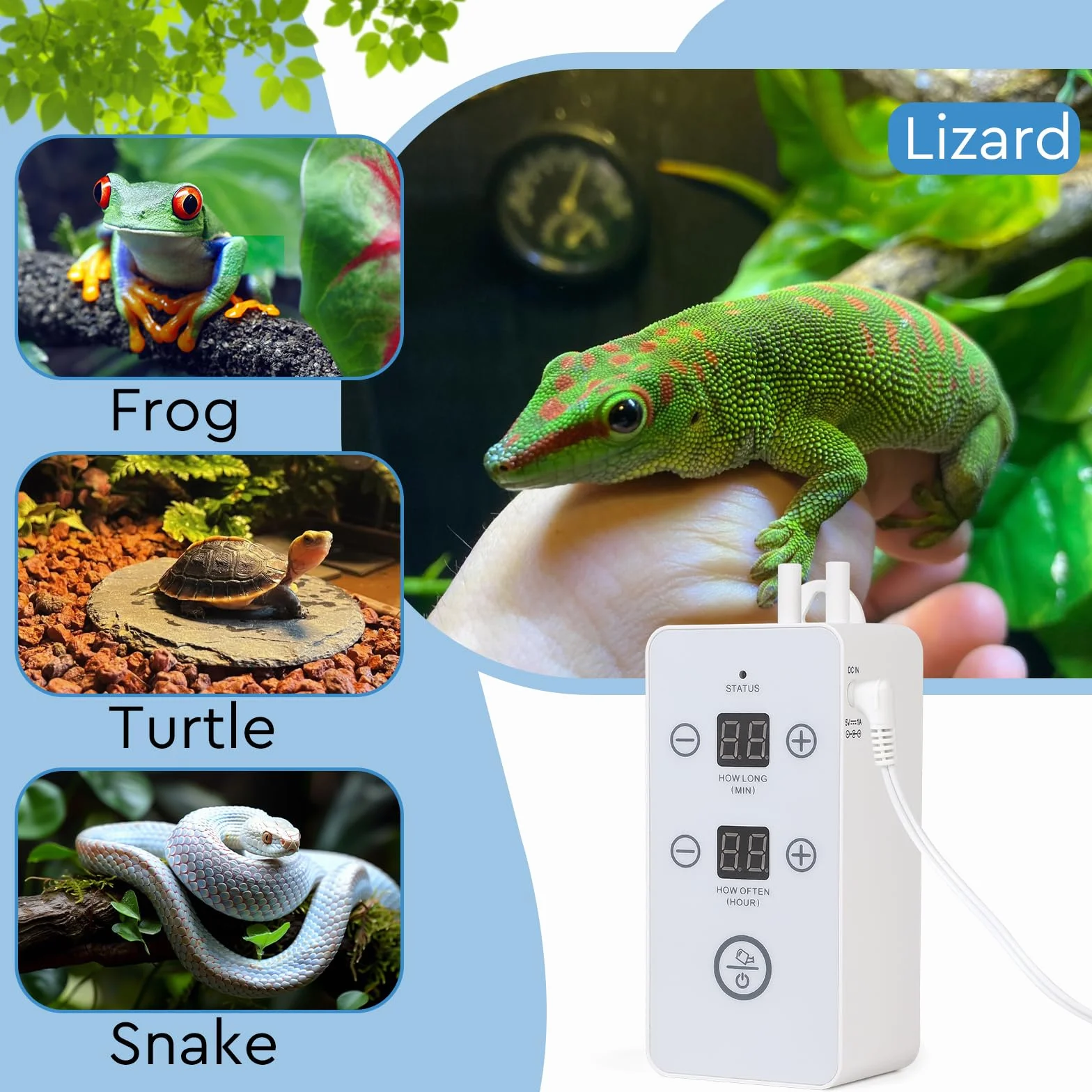 CPROSP Brumisateur Terrarium Reptile, Système de Brumisation avec Minuterie, Buse Réglable 360°, Humidificateur pour Reptiles Amphibiens Plantes