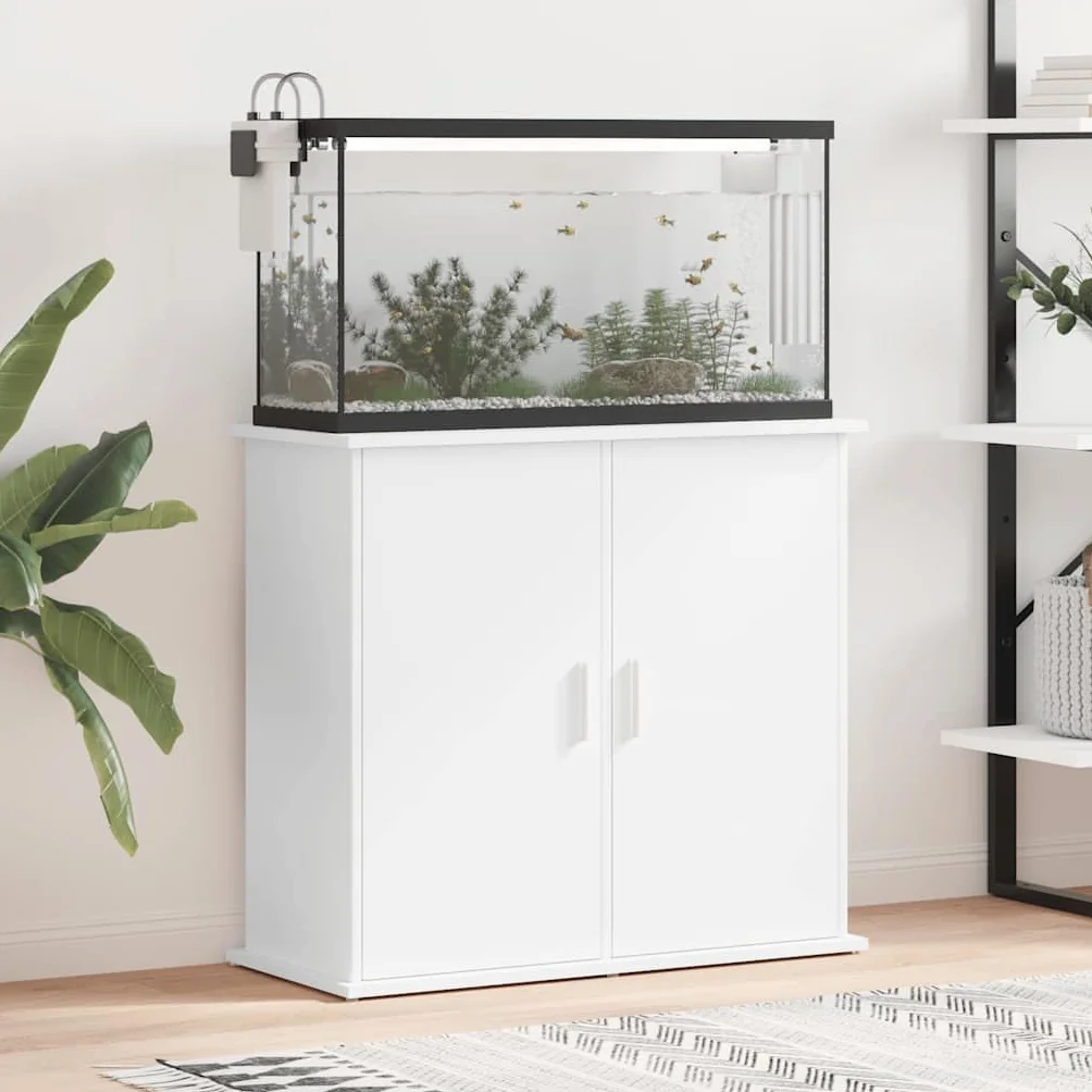 vidaXL Support pour Aquarium, Armoire 4 Compartiments, Meuble Rangement Intérieur, Blanc Bois d'Ingénierie