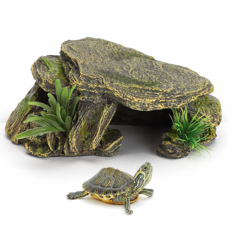 Grotte Cachette Reptile Résine 16x9.5x6.5 cm Abri Lézards Tortues Amphibiens Décoration Terrarium Aquarium