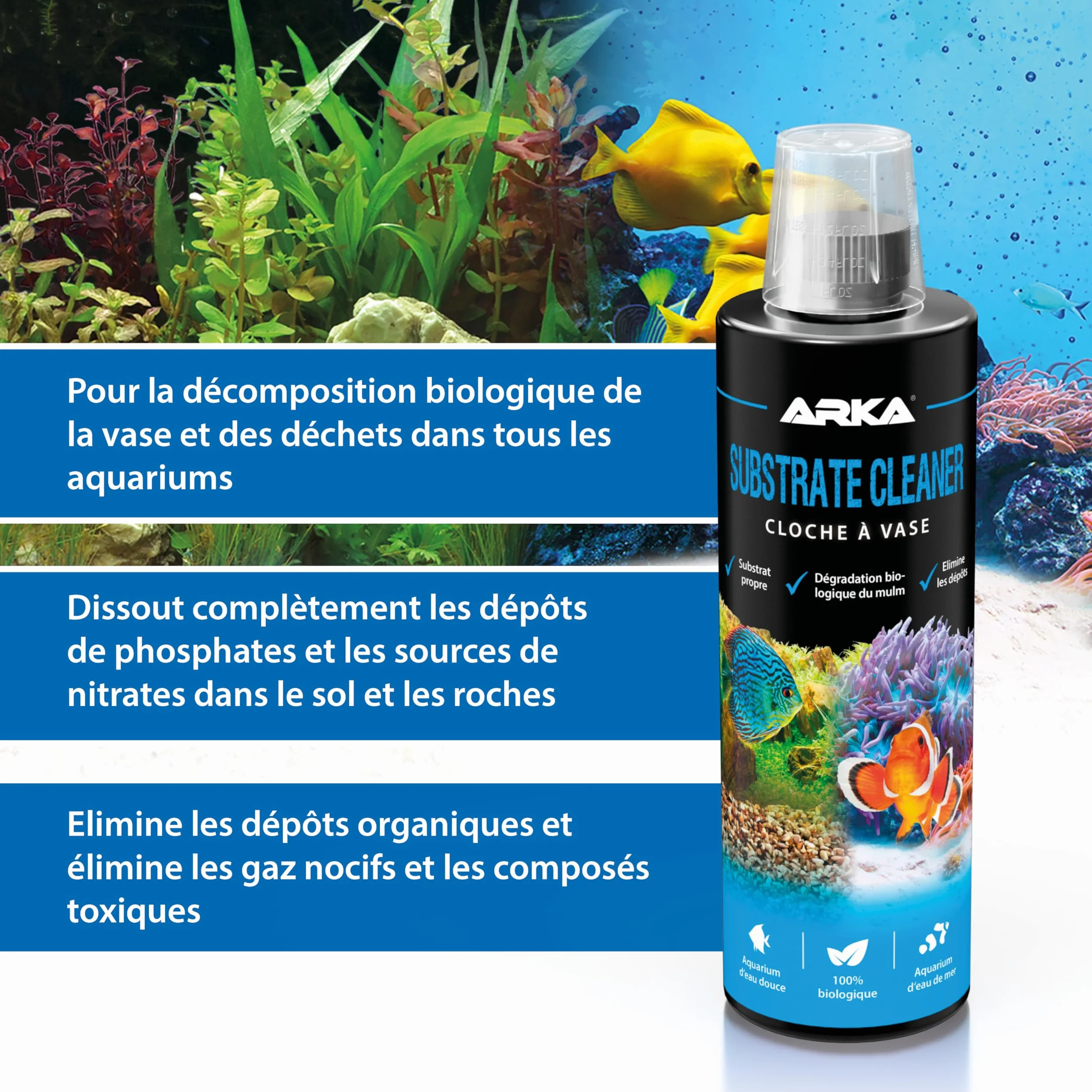 MICROBE-LIFT Substrate Cleaner – Bactéries Actives pour Éliminer Vase et Saleté dans Aquarium Eau Douce et Eau de Mer