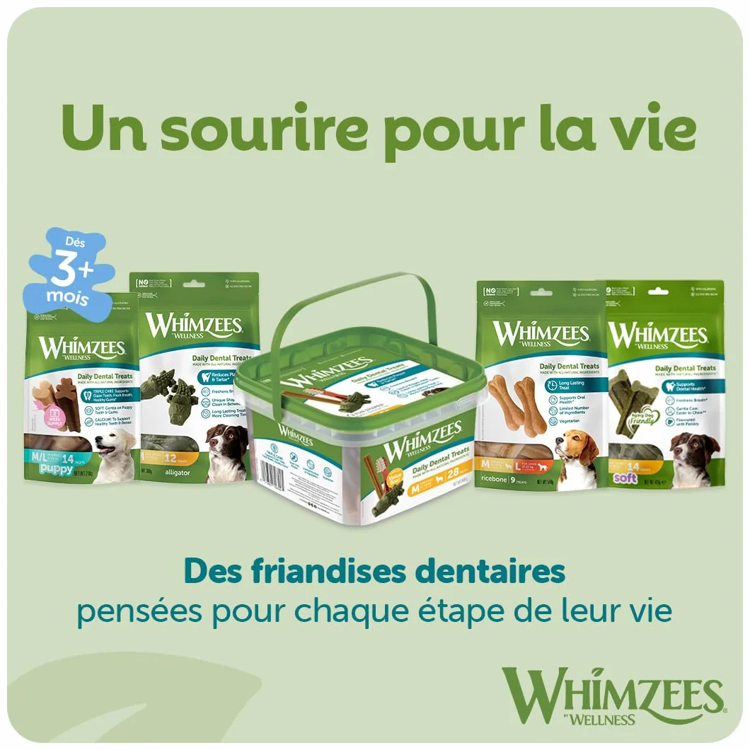 WHIMZEES Boîte de Variété M 28 Pièces Friandises pour Chiens Taille M Naturelles sans Céréale Végétariennes sans Sucre Ajouté