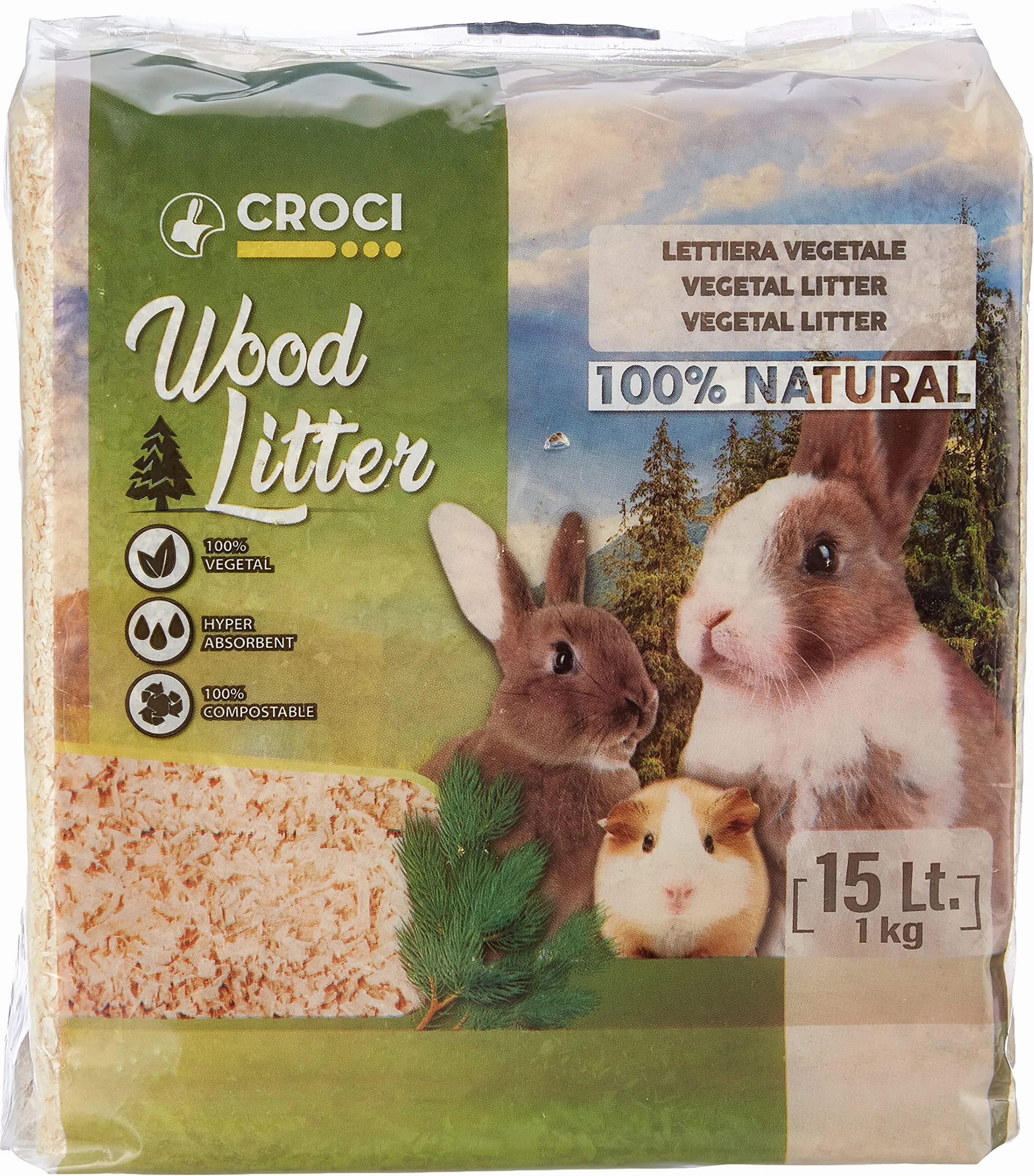 Croci Wood Litter litière végétale Naturelle pour rongeurs 15lt