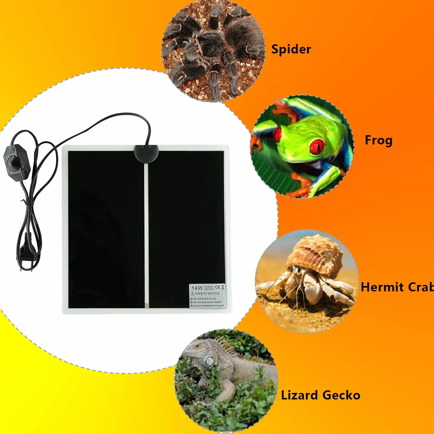 Tapis Chauffant Reptile 14W 28x28CM Coussin Chauffant Terrarium Réglable avec Contrôle de la Température