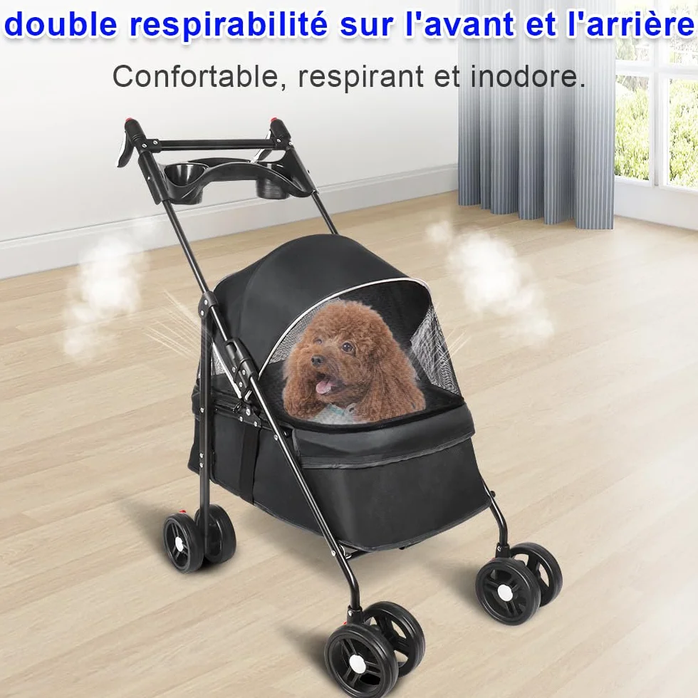 Poussette buggy pliable chien chat panier rangement porte-gobelets tissu 300D Oxford imperméable 4 roues 25 kg