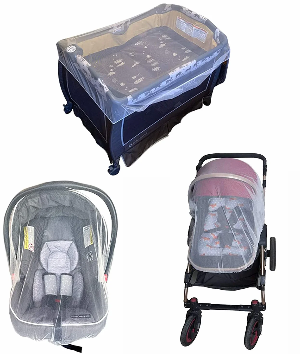 Moustiquaire Poussette Universelle Anti Insectes Filet Haute Densité Élastique Lavable