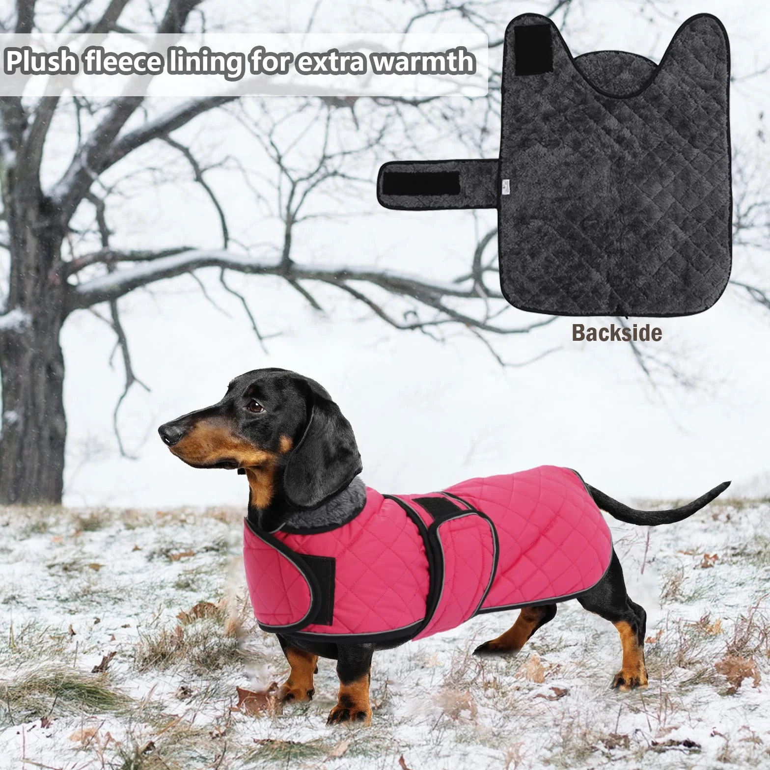 Manteau imperméable pour Teckel, Manteau d'hiver pour Chien avec Doublure en Polaire, Bandes réglables - Rose XS