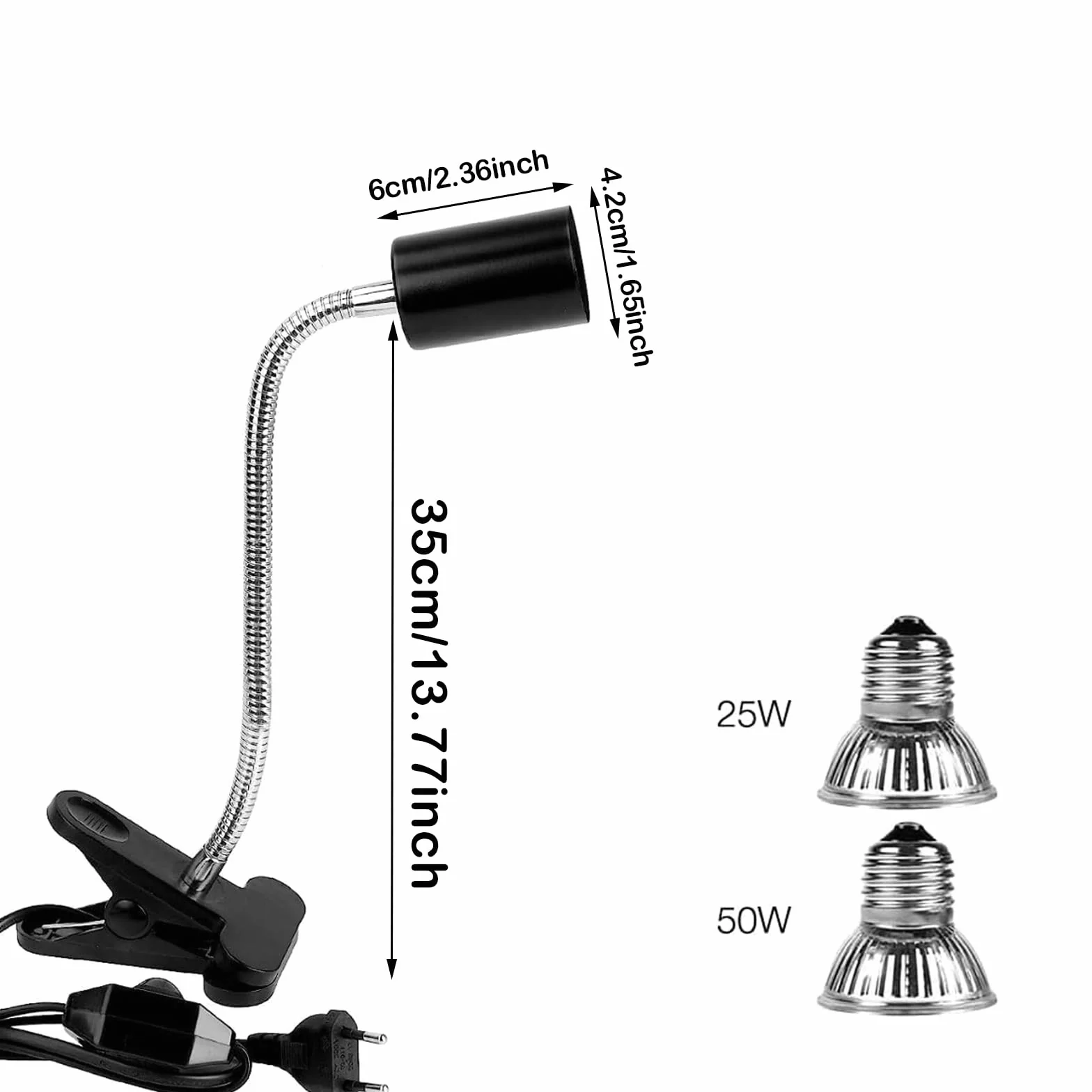 Lampe Chauffante pour Reptiles Tortue avec Ampoules UVA UVB 25W 50W, Pince 360°