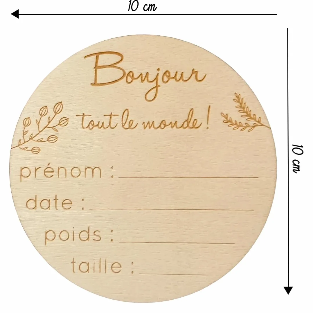 Plaque de Naissance Personnalisée en Bois avec Prénom, Poids, Taille et Date - Carte Bienvenue Bonjour pour Bébé