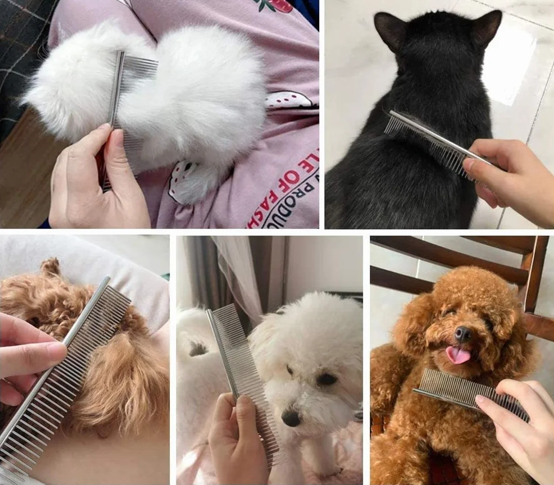 Candure Brosse Chien et Chat Professionnel Double Face 11+6 Dents Élimine Nœuds Tapis Cheveux Emmêlé