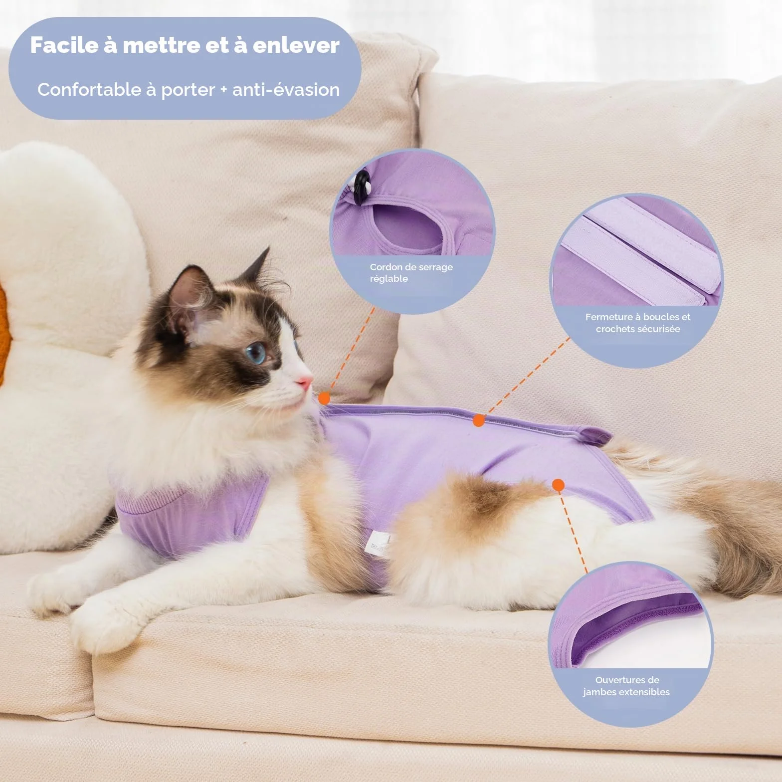 Avont Body Chat Post Opératoire Stérilisation, Combinaison de Récupération après Chirurgie, Protection Contre Le Léchage - Violet (S)
