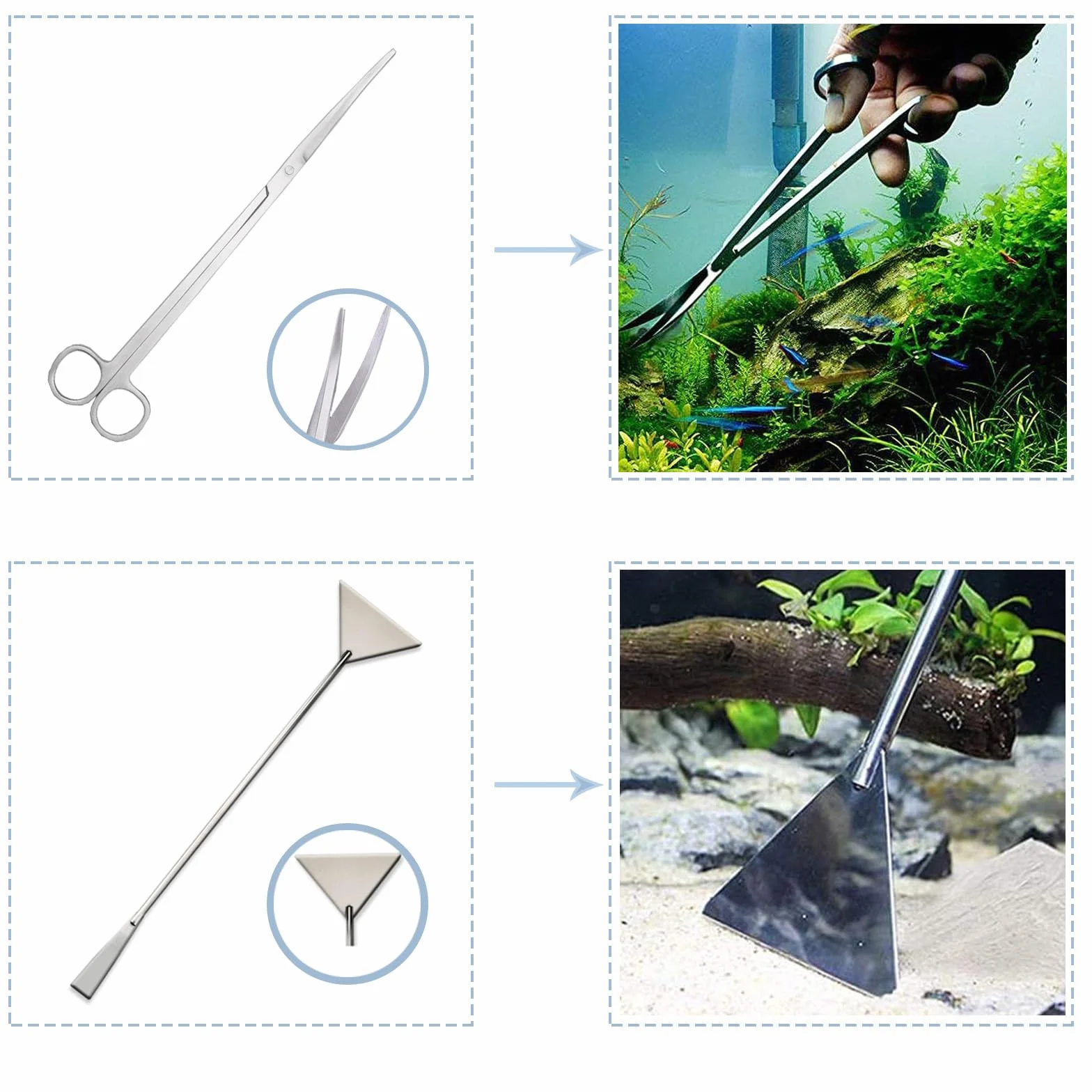 Aquarium Aquascaping Kit 4 en 1 Acier Inoxydable Ciseaux Pince Spatule Outils pour Plante Aquatique