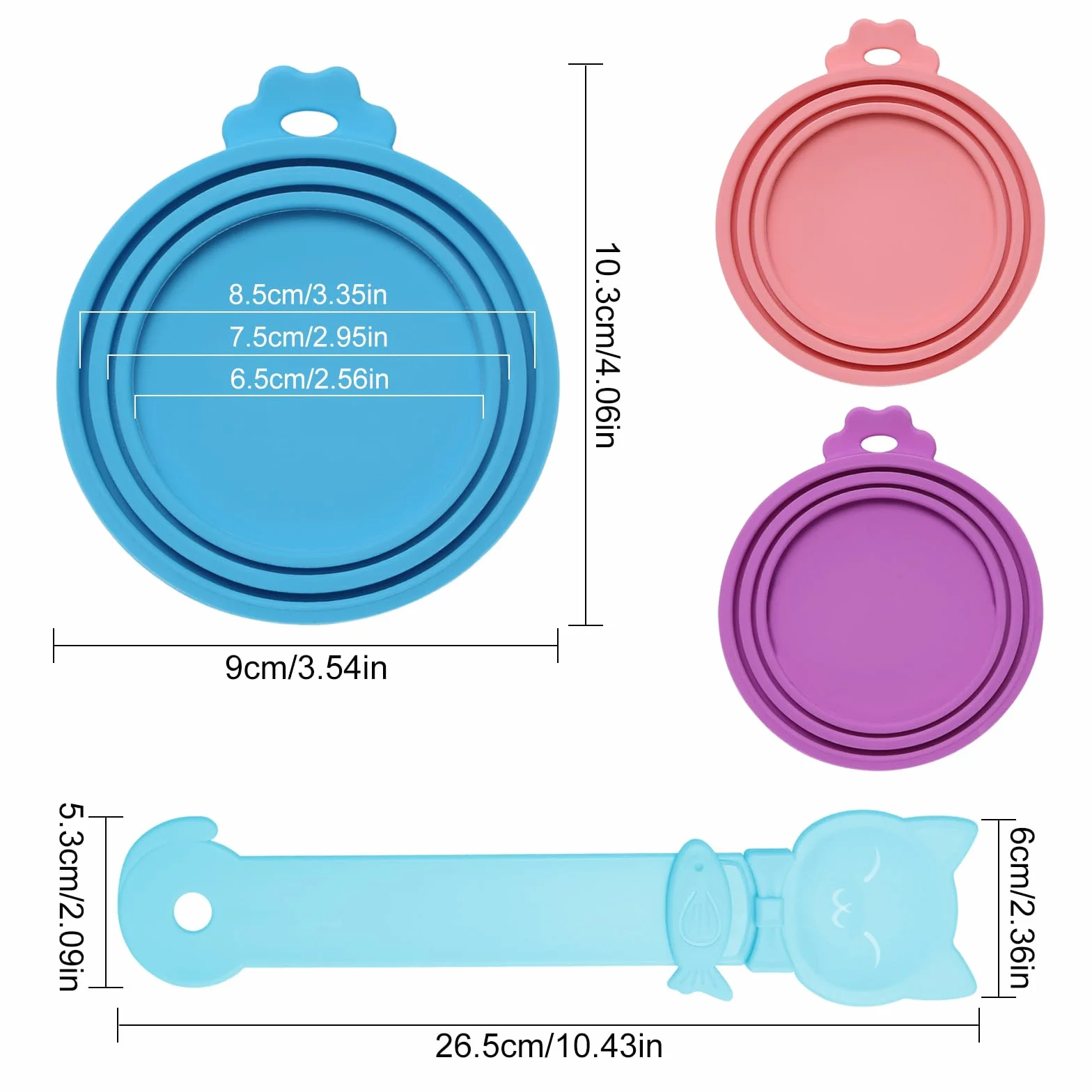3 Pièces Couvercle Boite de Conserve, Couvercle Silicone pour Boîte en Réutilisable 3 Tailles Standard avec Cuillère à Friandises, Universels en Nourriture Humide pour Chats et Chiens
