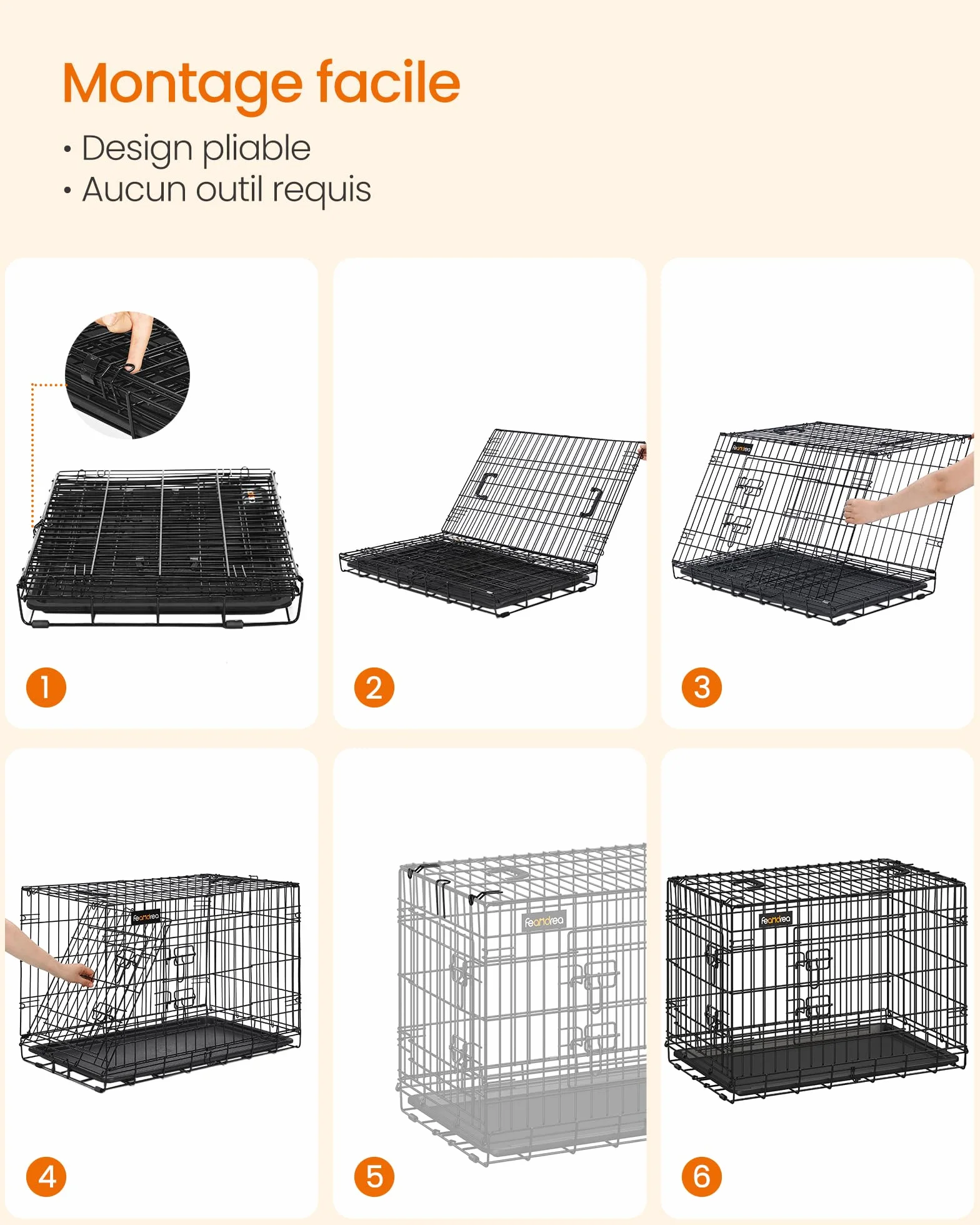 Feandrea Cage pour Chien Pliable 2 Portes Plateau Amovible 122 x 74,5 x 80,5 cm Taille XXL Noir