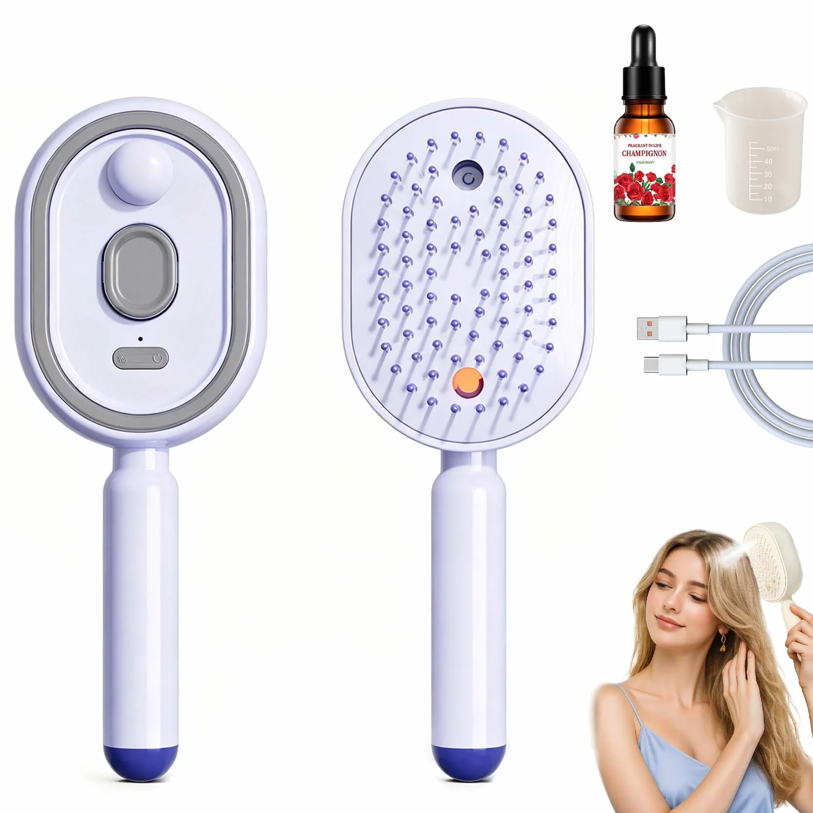Brosse à Vapeur Électrique 3 en 1 Lisser Contrôler Frisottis Violet