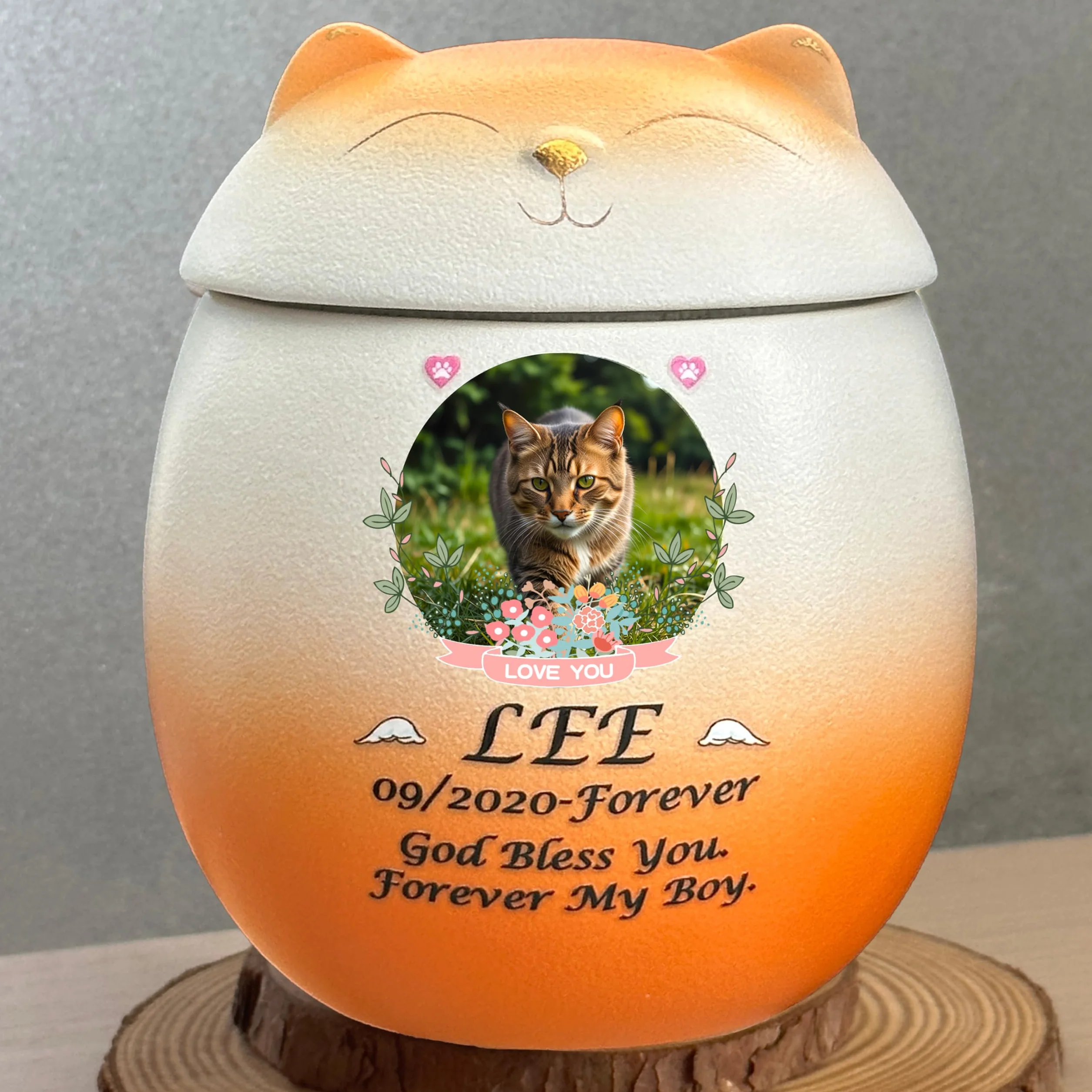 Urne pour Chat Personnalisée Handmade Crémation Cendres (oranger)
