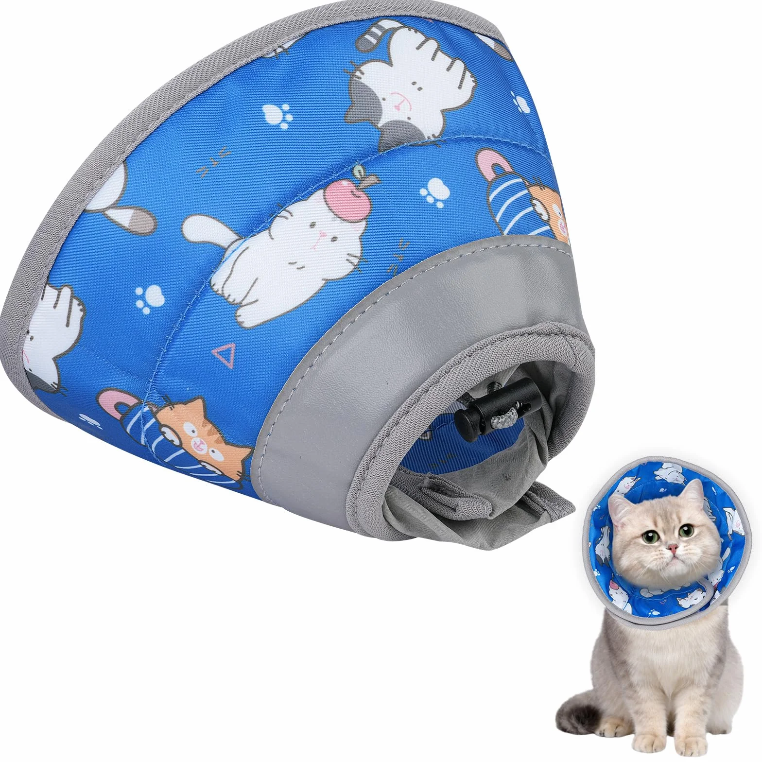 Collerette Chat Anti Léchage Réglable Doux Collier de Protection Souple Pliable Bleu S
